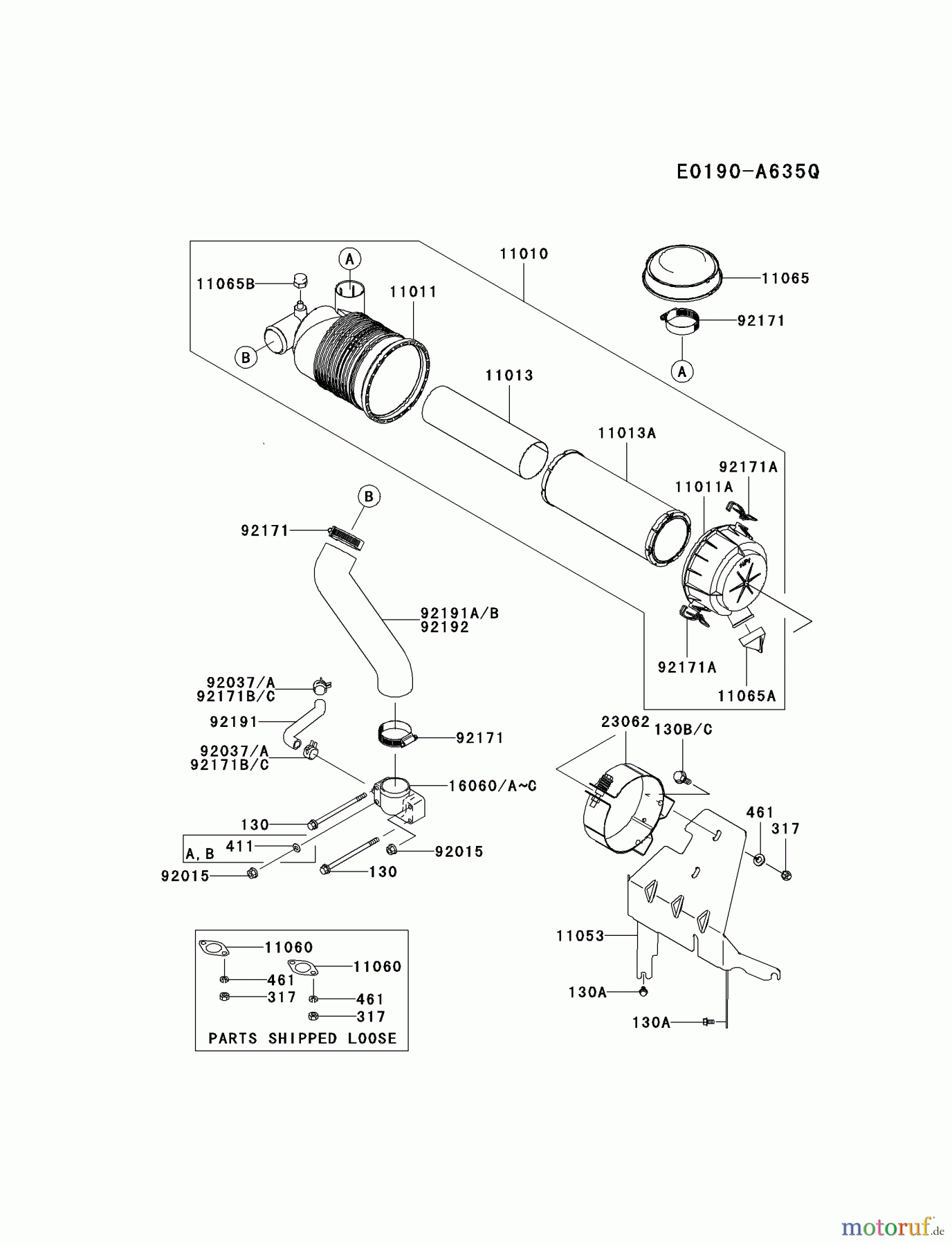 Kawasaki Motoren Motoren Vertikal FA210V - AS02 bis FH641V - DS24 FH641V-CS25 - Kawasaki FH641V 4-Stroke Engine AIR-FILTER/MUFFLER