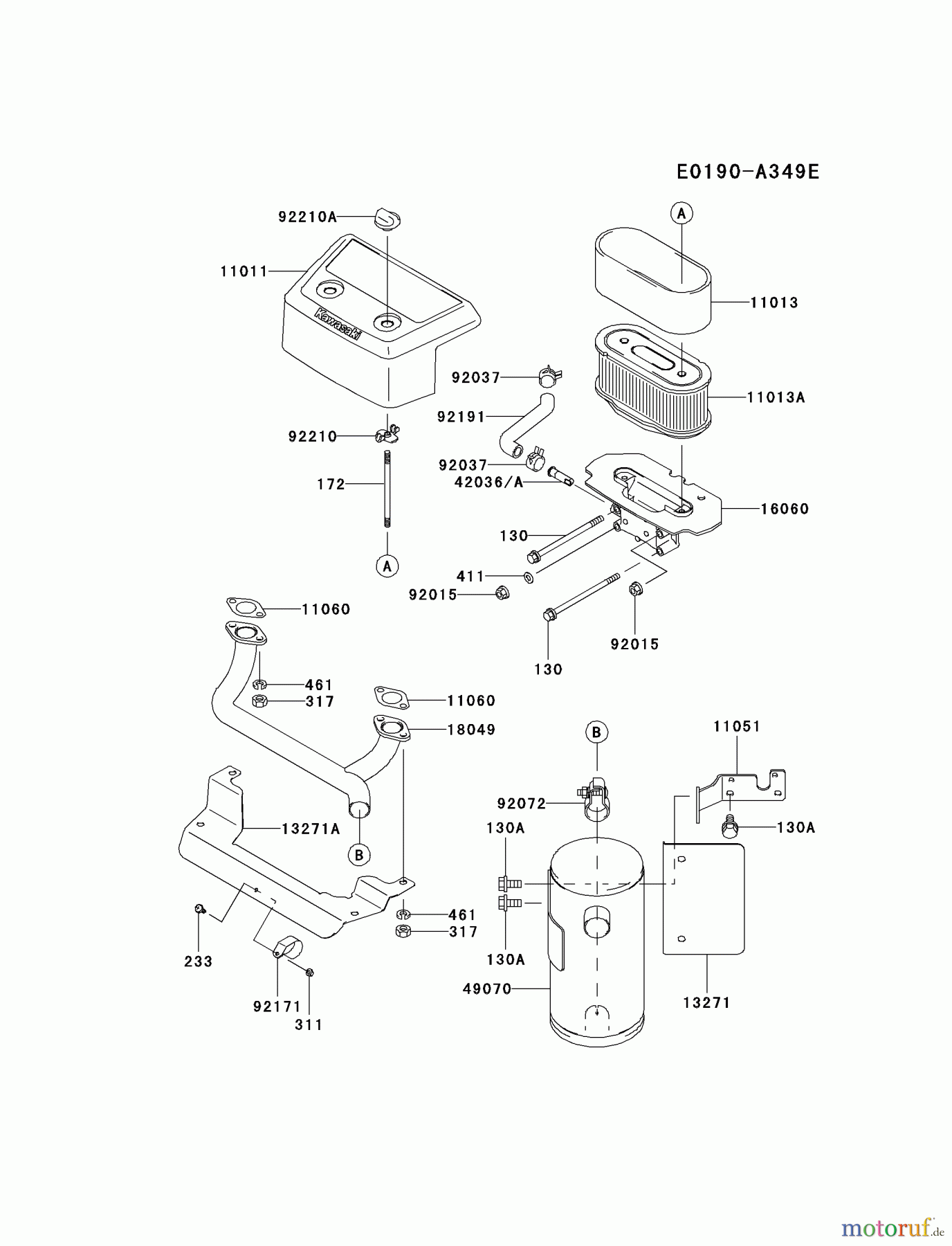 Kawasaki Motoren Motoren Vertikal FA210V - AS02 bis FH641V - DS24 FH641V-BS01 - Kawasaki FH641V 4-Stroke Engine AIR-FILTER/MUFFLER