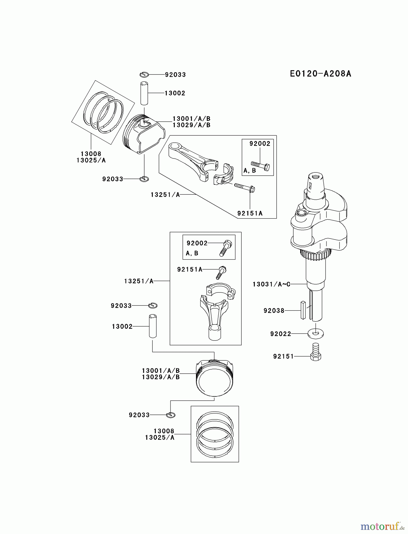 Kawasaki Motoren Motoren Vertikal FA210V - AS02 bis FH641V - DS24 FH601V-AS09 - Kawasaki FH601V 4-Stroke Engine PISTON/CRANKSHAFT