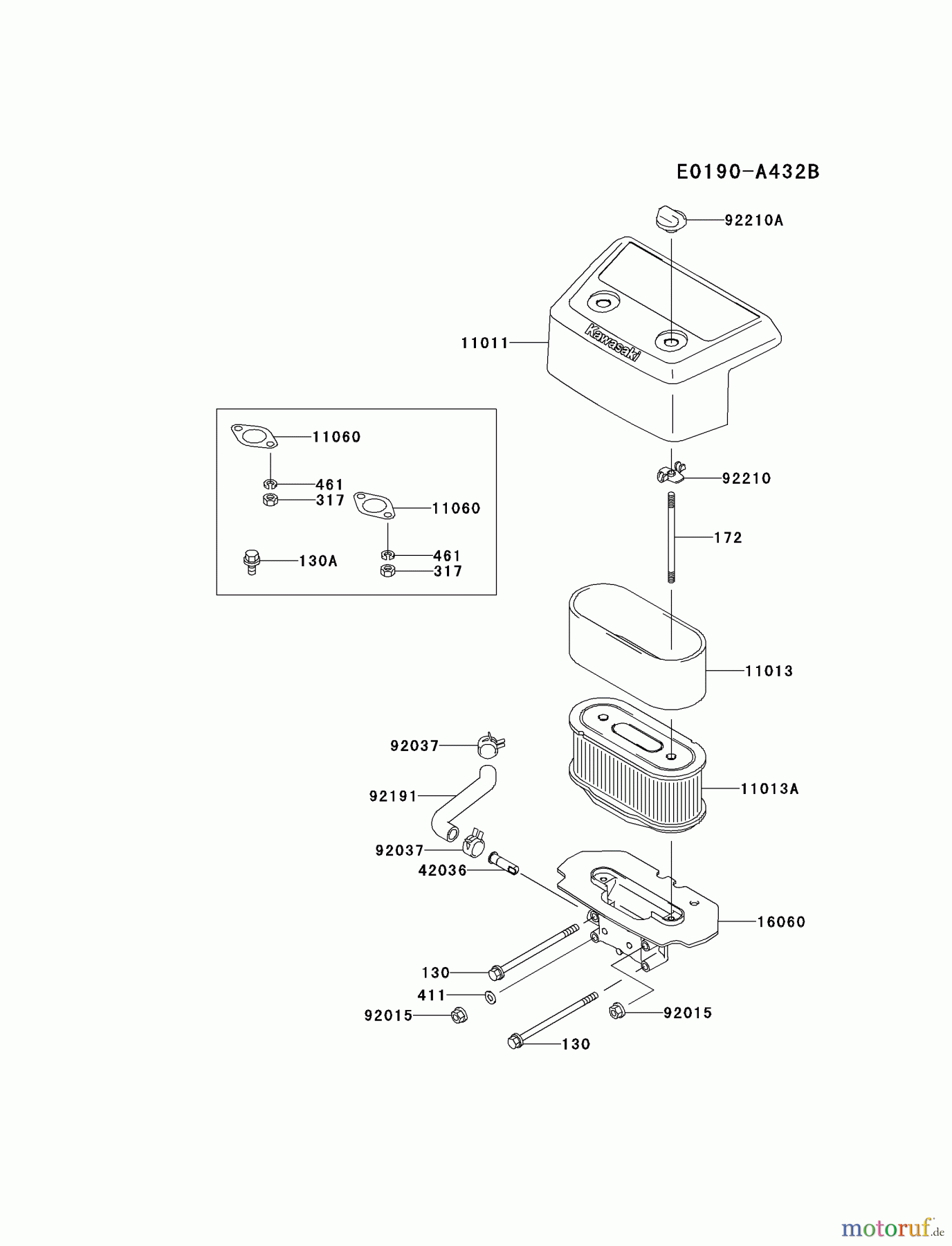 Kawasaki Motoren Motoren Vertikal FH641V - DS25 bis FS481V - BS13 FH680V-BS18 - Kawasaki FH680V 4-Stroke Engine AIR-FILTER/MUFFLER