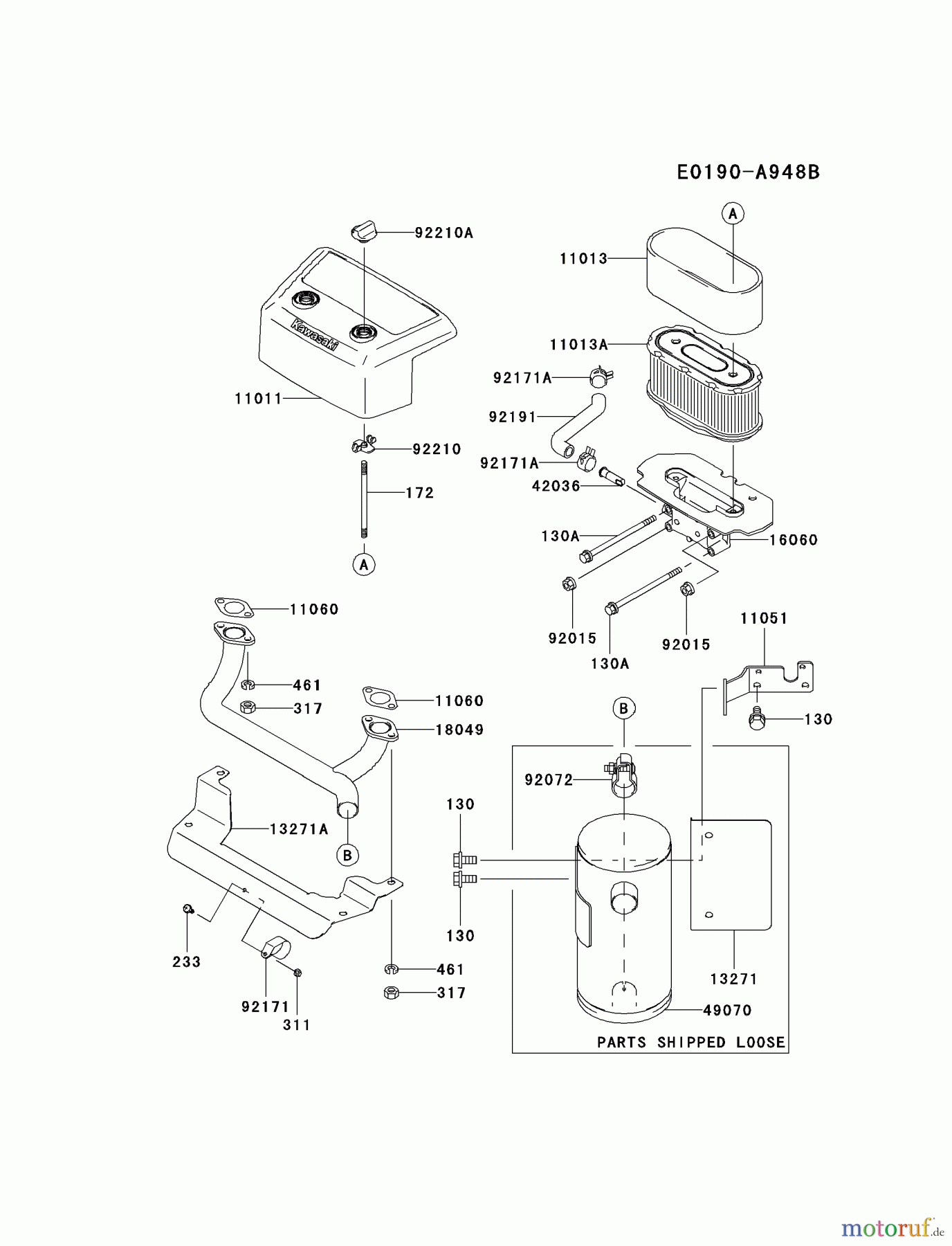 Kawasaki Motoren Motoren Vertikal FA210V - AS02 bis FH641V - DS24 FH641V-DS10 - Kawasaki FH641V 4-Stroke Engine AIR-FILTER/MUFFLER