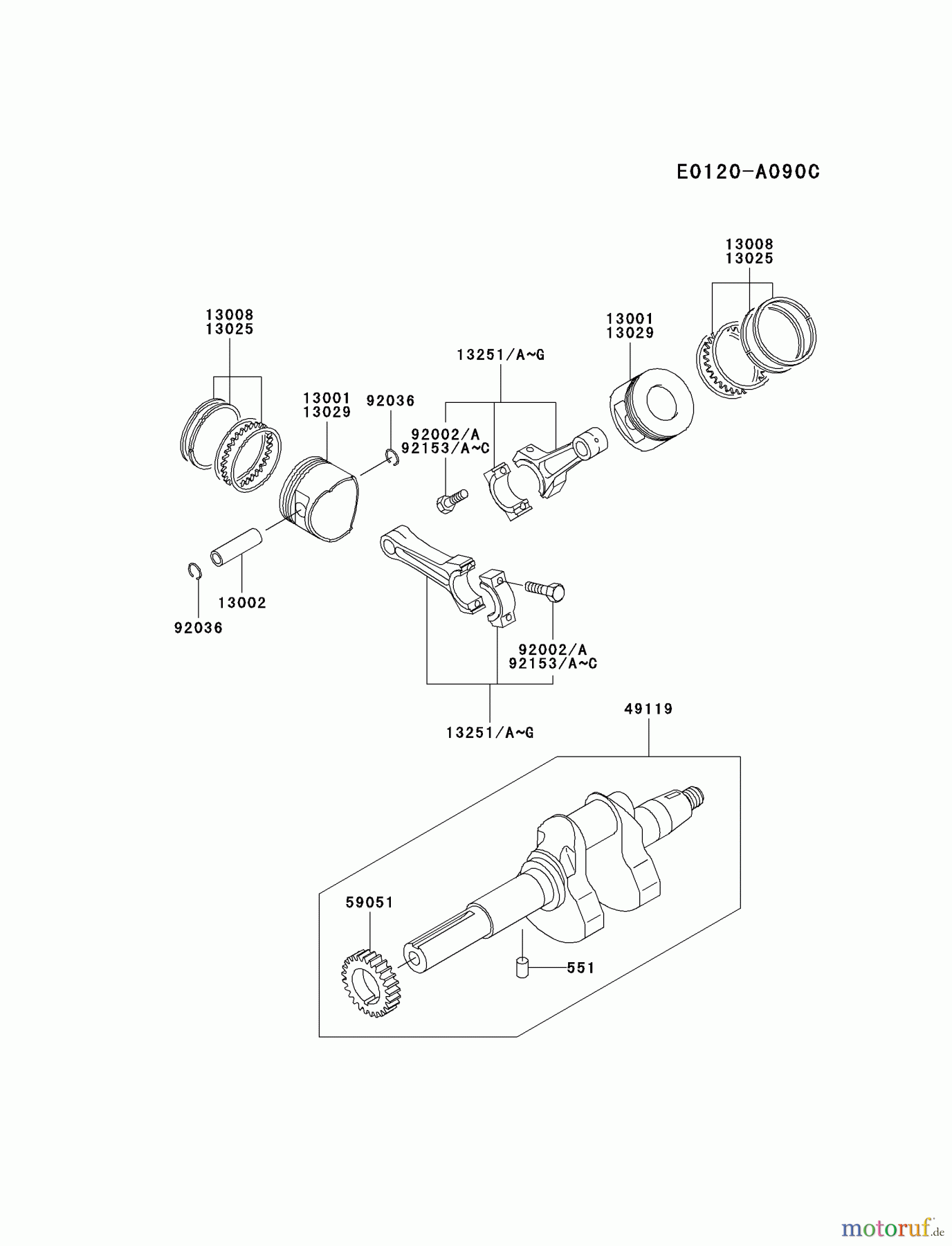  Kawasaki Motoren Motoren, Horizontal FD620D-JS12 - Kawasaki FD620D 4-Stroke Engine PISTON/CRANKSHAFT