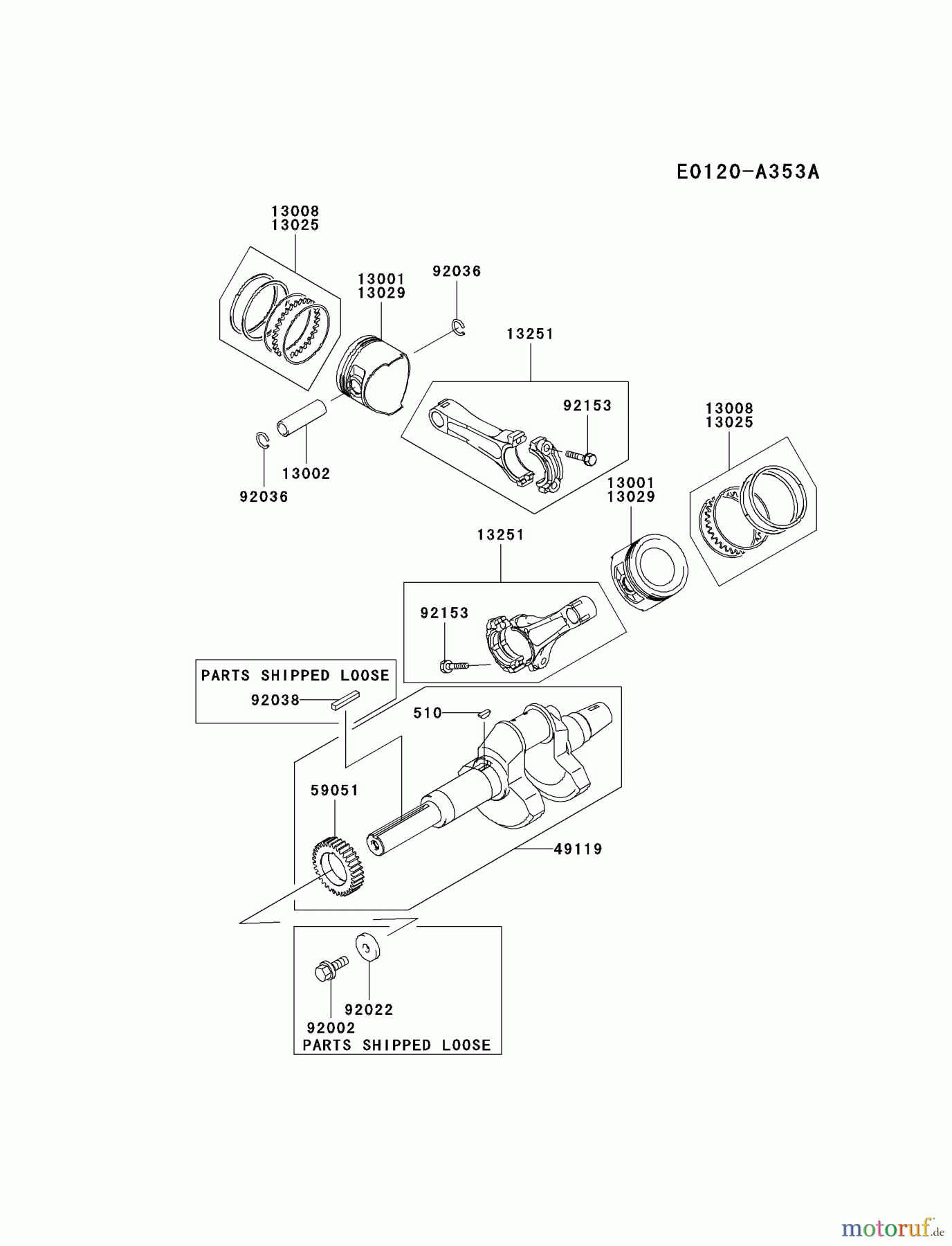 Kawasaki Motoren Motoren, Horizontal FD671D-DS00 - Kawasaki FD671D 4-Stroke Engine PISTON/CRANKSHAFT