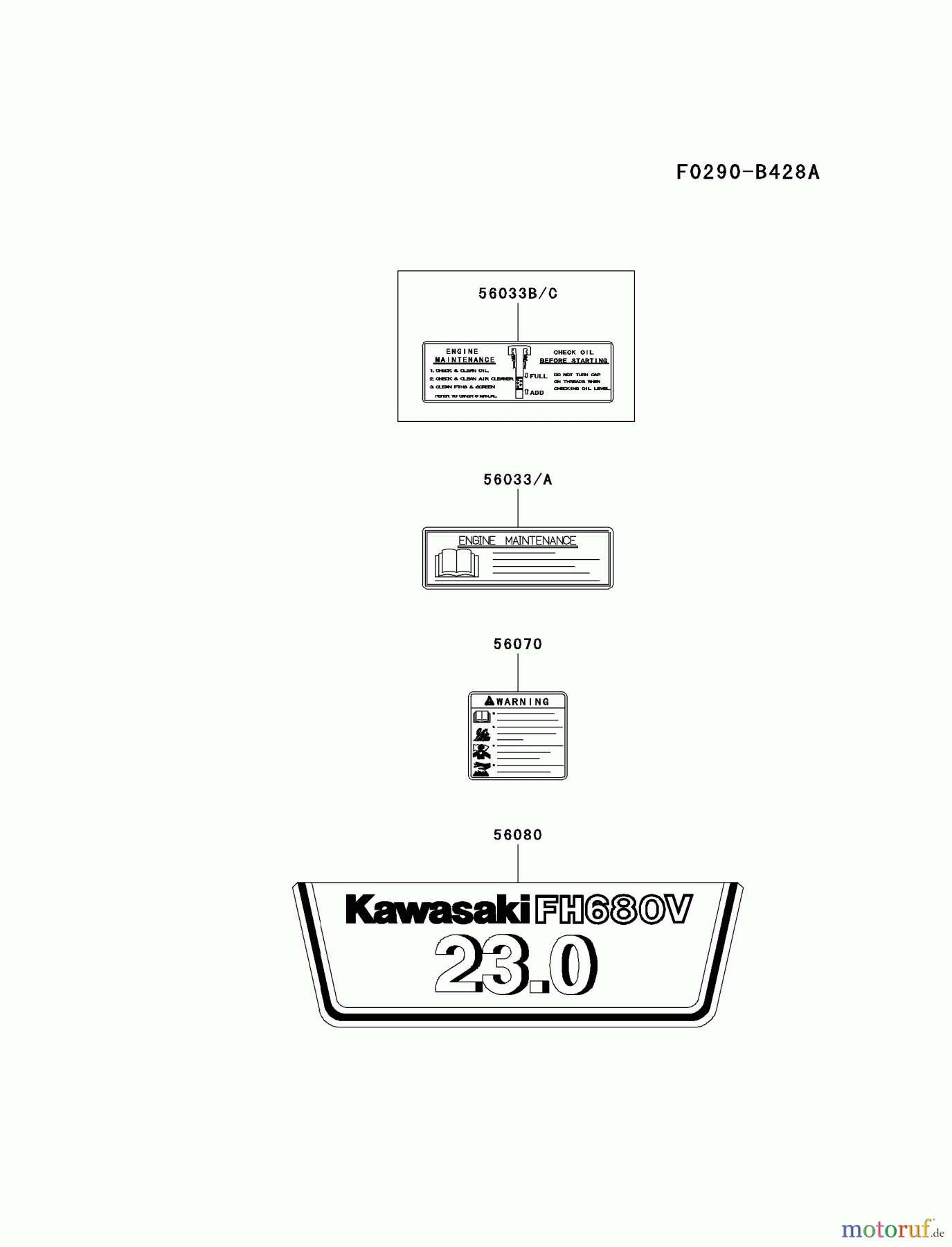 Kawasaki Motoren Motoren Vertikal FH641V - DS25 bis FS481V - BS13 FH680V-BS38 - Kawasaki FH680V 4-Stroke Engine LABEL