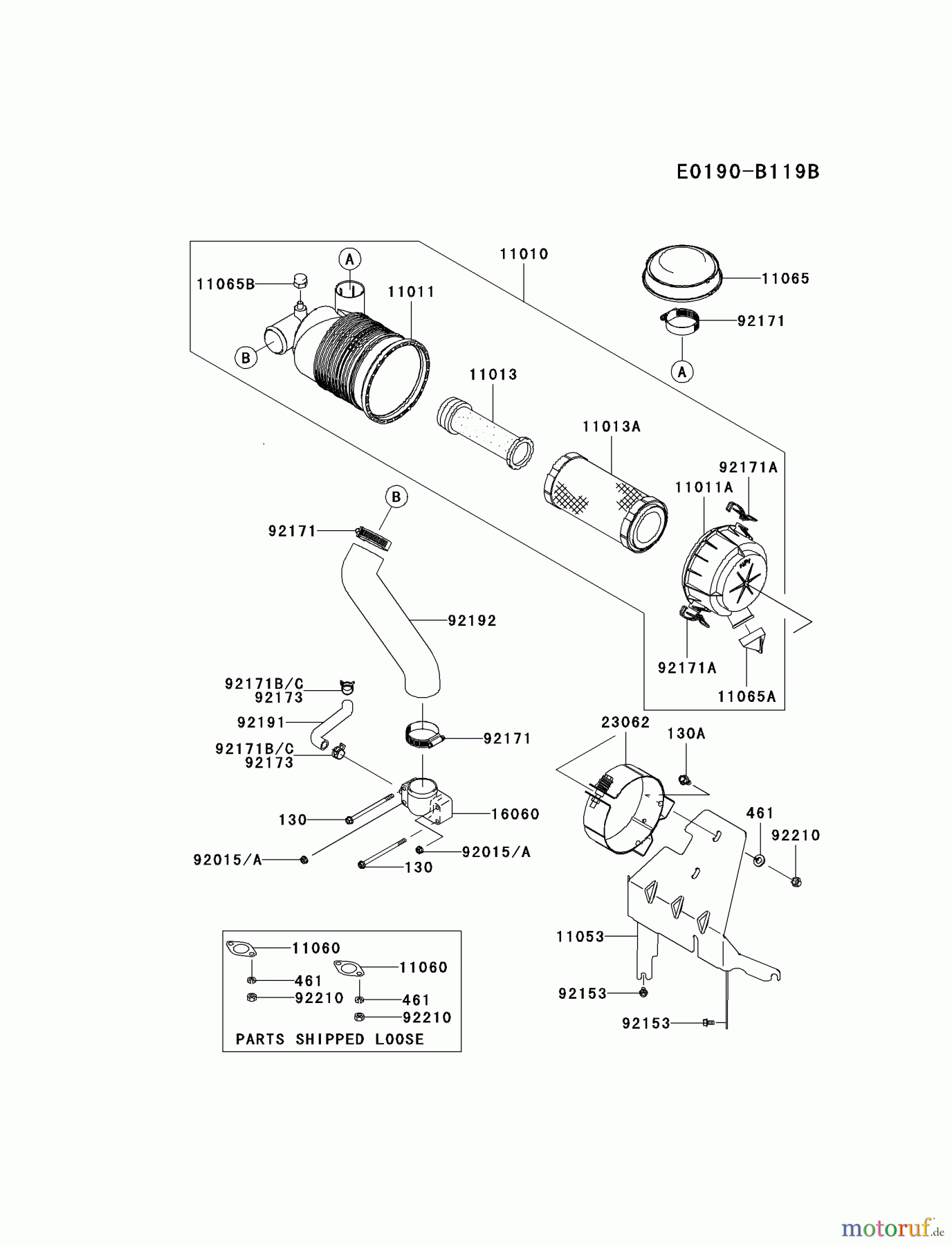 Kawasaki Motoren Motoren Vertikal FH641V - DS25 bis FS481V - BS13 FH680V-AS39 - Kawasaki FH680V 4-Stroke Engine AIR-FILTER/MUFFLER
