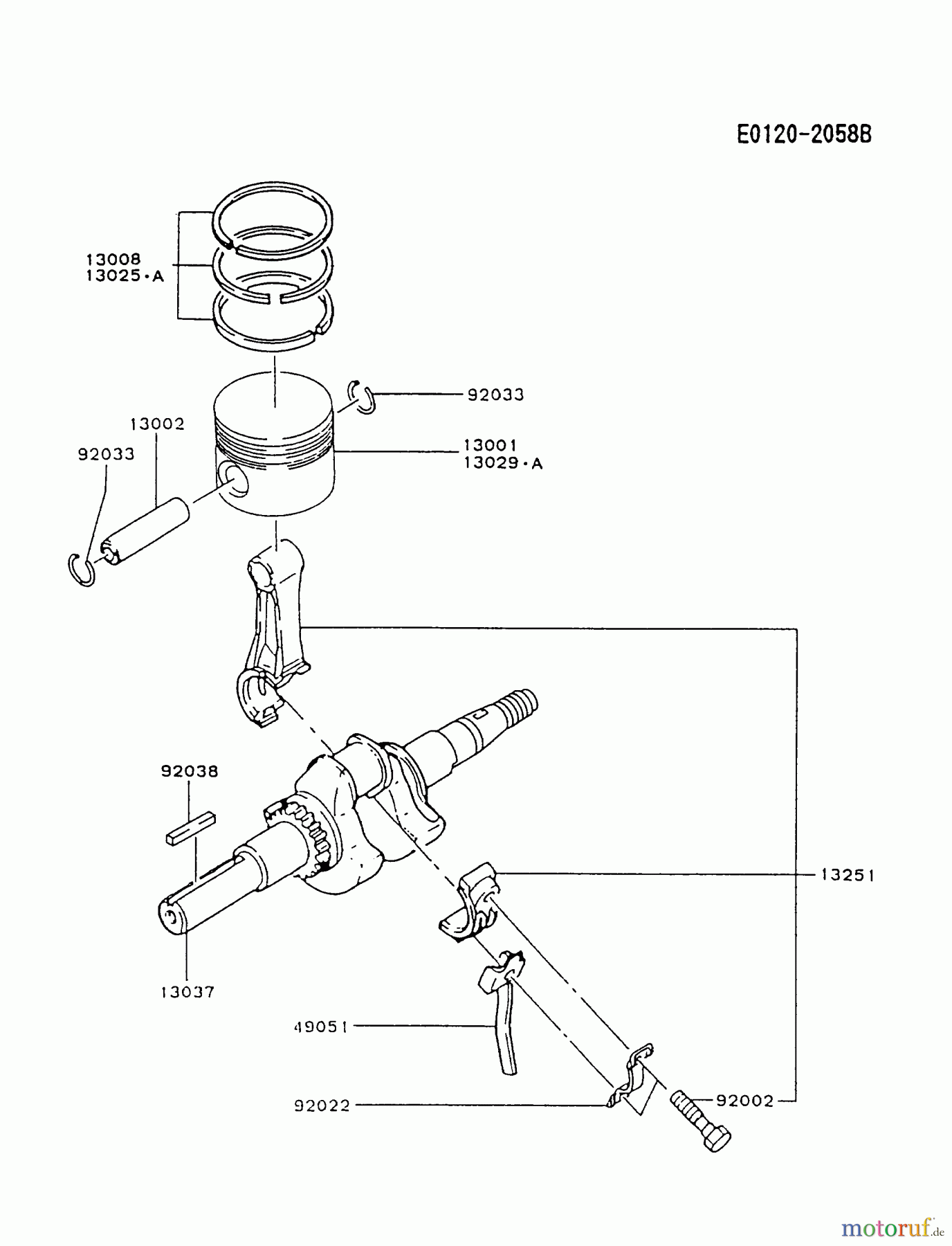 Kawasaki Motoren Motoren, Horizontal FA130D-CS15 - Kawasaki FA130D 4-Stroke Engine PISTON/CRANKSHAFT