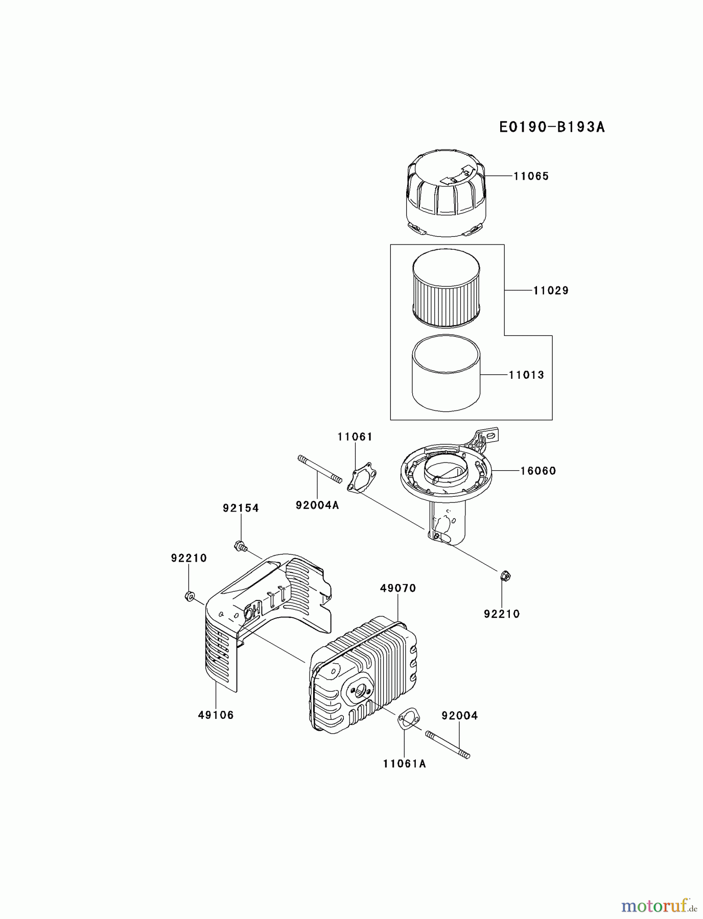 Kawasaki Motoren Motoren Vertikal FH641V - DS25 bis FS481V - BS13 FJ180V-BM14 - Kawasaki FJ180V 4-Stroke Engine AIR-FILTER/MUFFLER