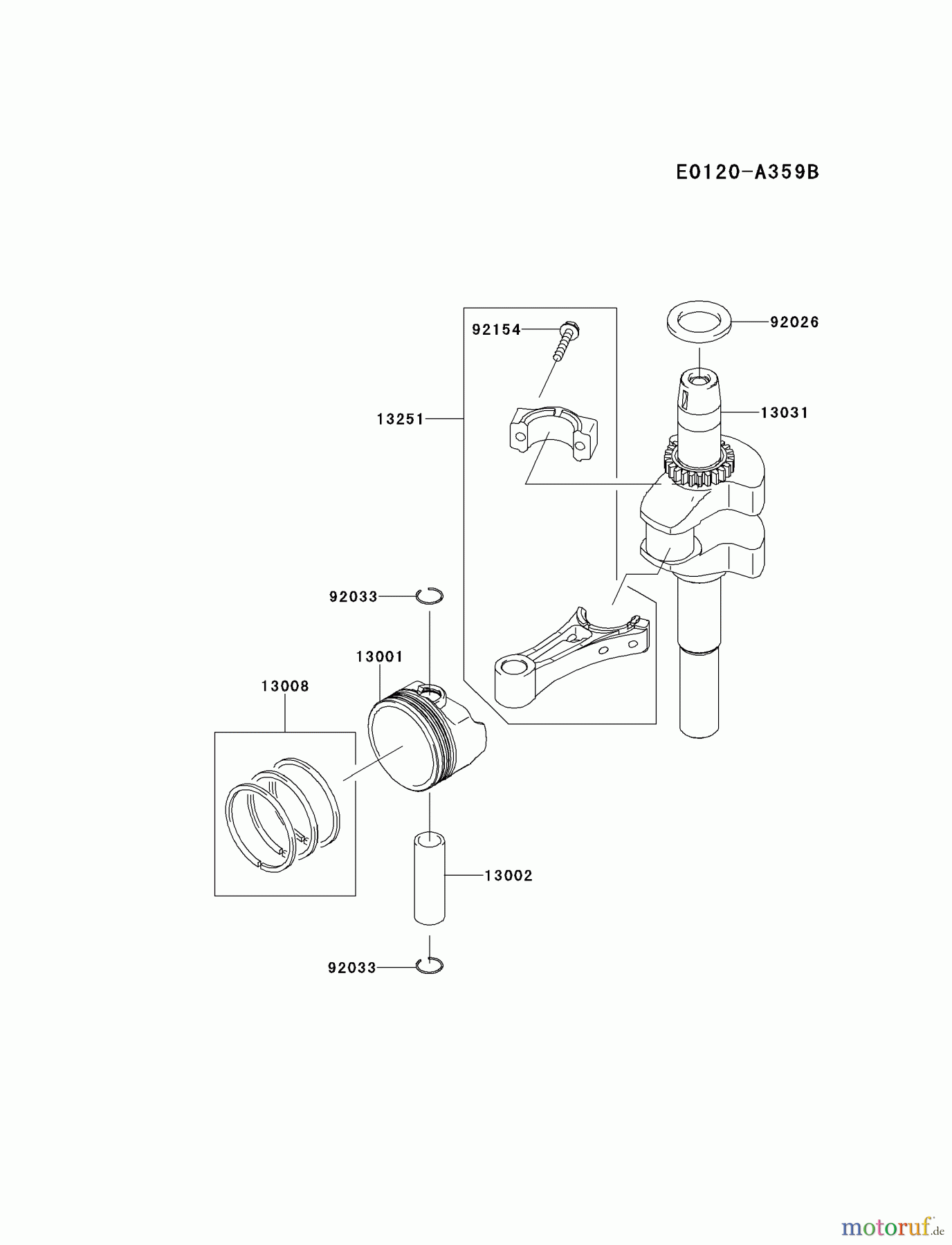 Kawasaki Motoren Motoren Vertikal FH641V - DS25 bis FS481V - BS13 FJ180V-BM17 - Kawasaki FJ180V 4-Stroke Engine PISTON/CRANKSHAFT