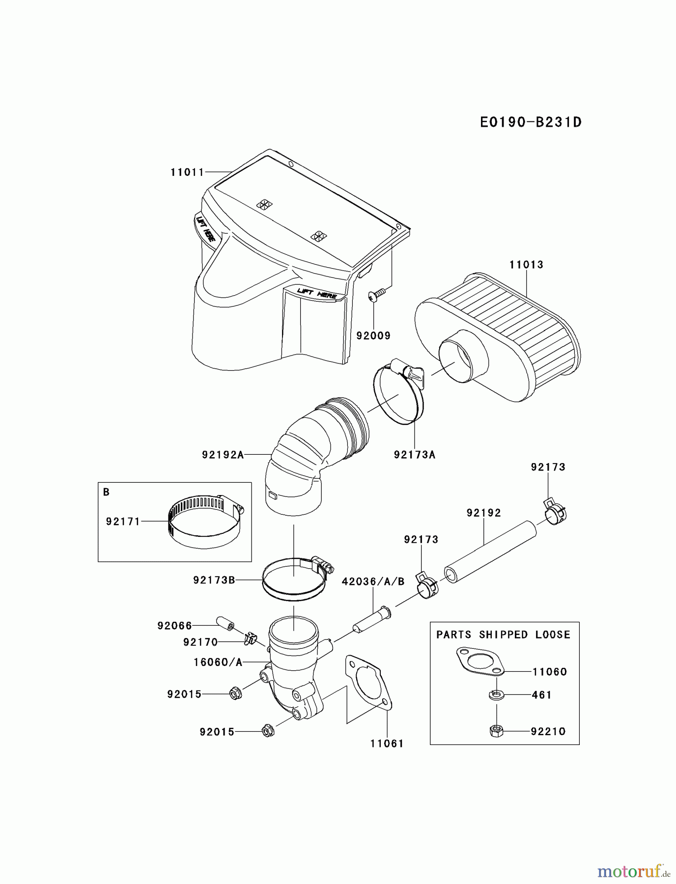  Kawasaki Motoren Motoren Vertikal FH641V - DS25 bis FS481V - BS13 FR651V-ES00 - Kawasaki FR651V 4-Stroke Engine AIR-FILTER(FR651-A16266∼)