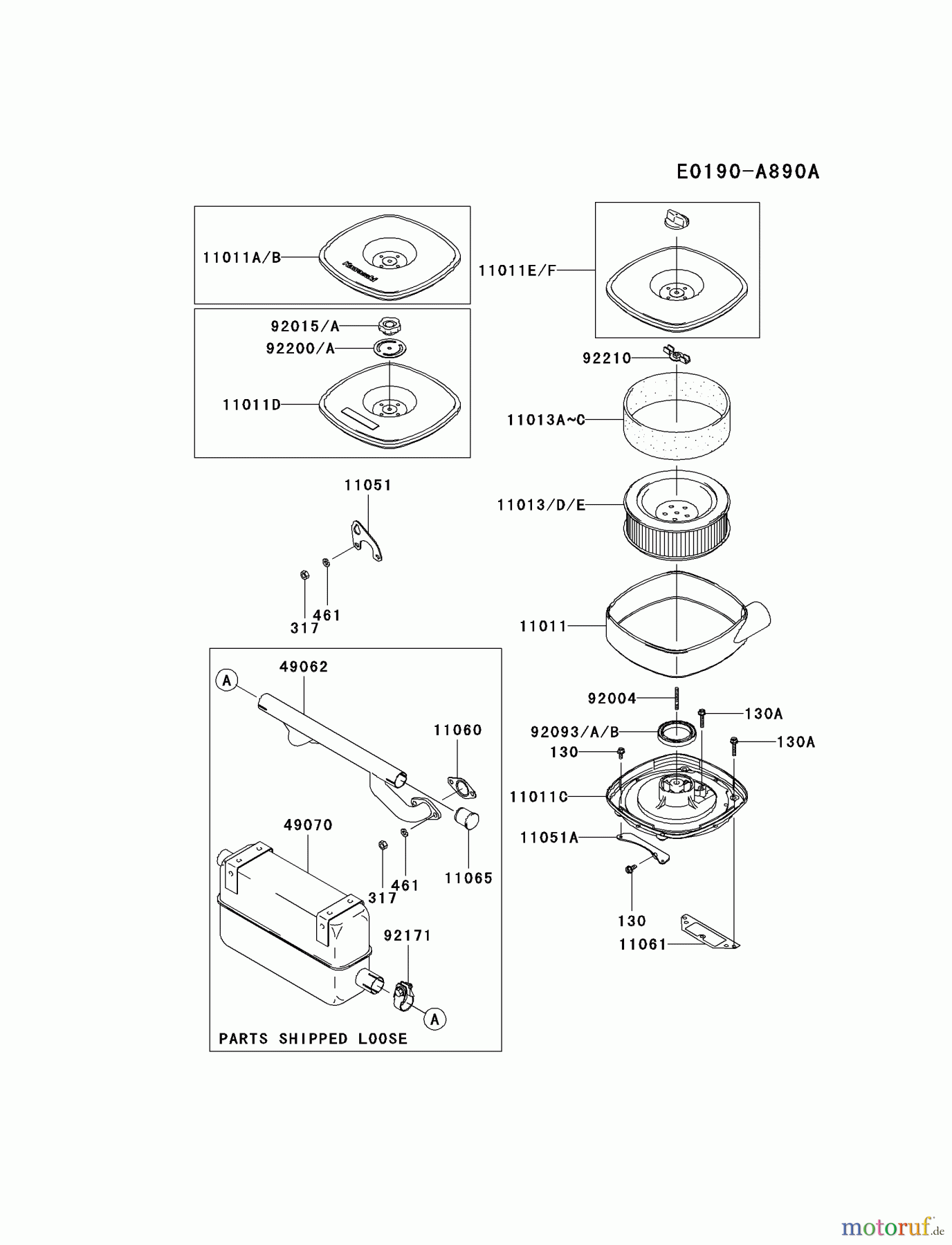  Kawasaki Motoren Motoren, Horizontal FD750D-CS05 - Kawasaki FD750D 4-Stroke Engine AIR-FILTER/MUFFLER