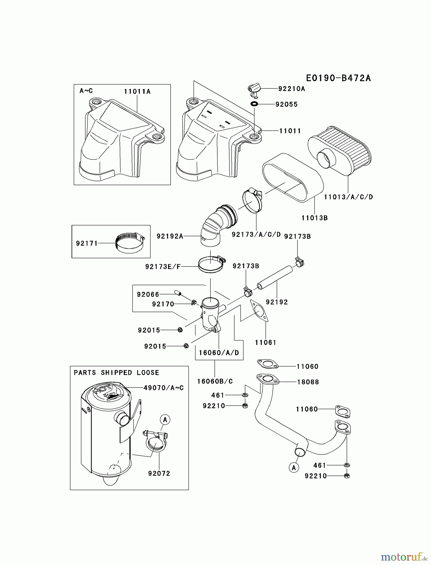  Kawasaki Motoren Motoren Vertikal FH641V - DS25 bis FS481V - BS13 FS481V-BS08 - Kawasaki FS481V 4-Stroke Engine AIR-FILTER/MUFFLER