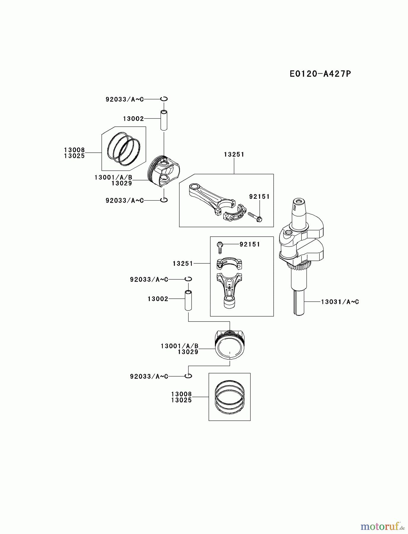 Kawasaki Motoren Motoren Vertikal FH641V - DS25 bis FS481V - BS13 FS481V-BS06 - Kawasaki FS481V 4-Stroke Engine PISTON/CRANKSHAFT