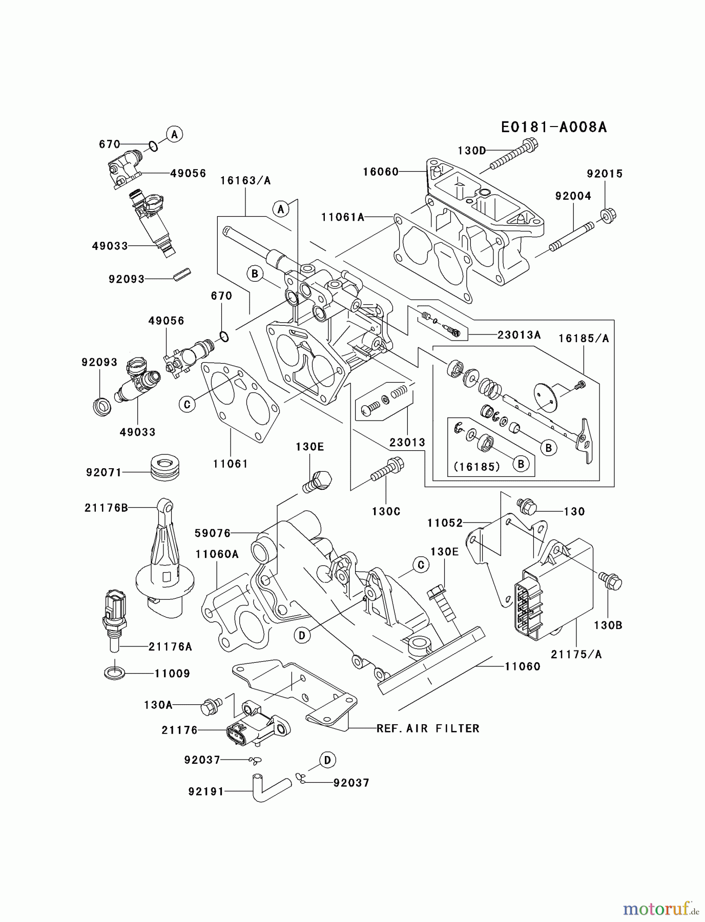 Kawasaki Motoren Motoren, Horizontal FD791D-AS03 - Kawasaki FD791D 4-Stroke Engine THROTTLE-EQUIPMENT