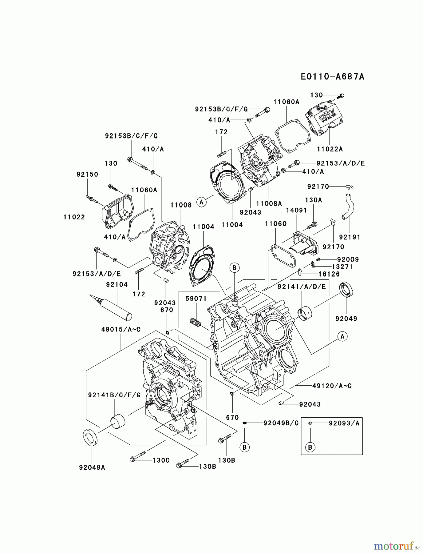 Kawasaki Motoren Motoren, Horizontal FD791D-AS04 - Kawasaki FD791D 4-Stroke Engine CYLINDER/CRANKCASE #1