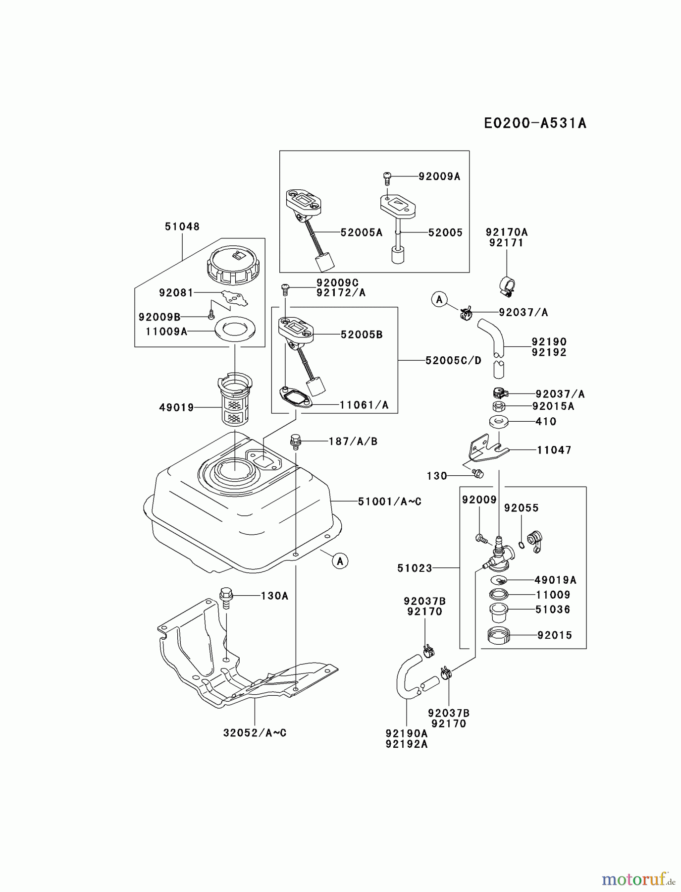 Kawasaki Motoren Motoren, Horizontal FE120D-AS04 - Kawasaki FE120D 4-Stroke Engine FUEL-TANK/FUEL-VALVE #1