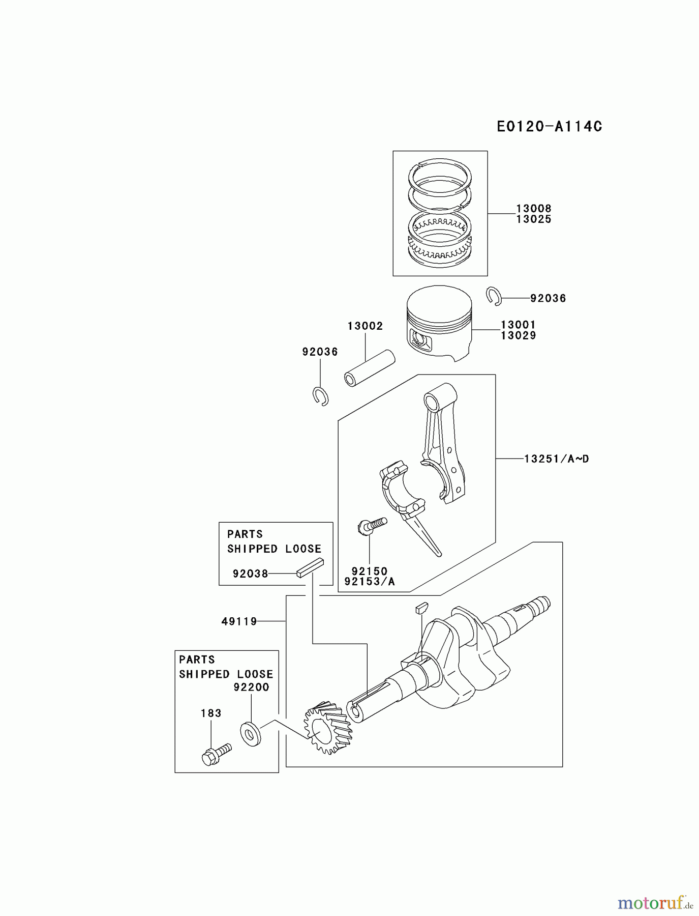Kawasaki Motoren Motoren, Horizontal FE120D-AS04 - Kawasaki FE120D 4-Stroke Engine PISTON/CRANKSHAFT
