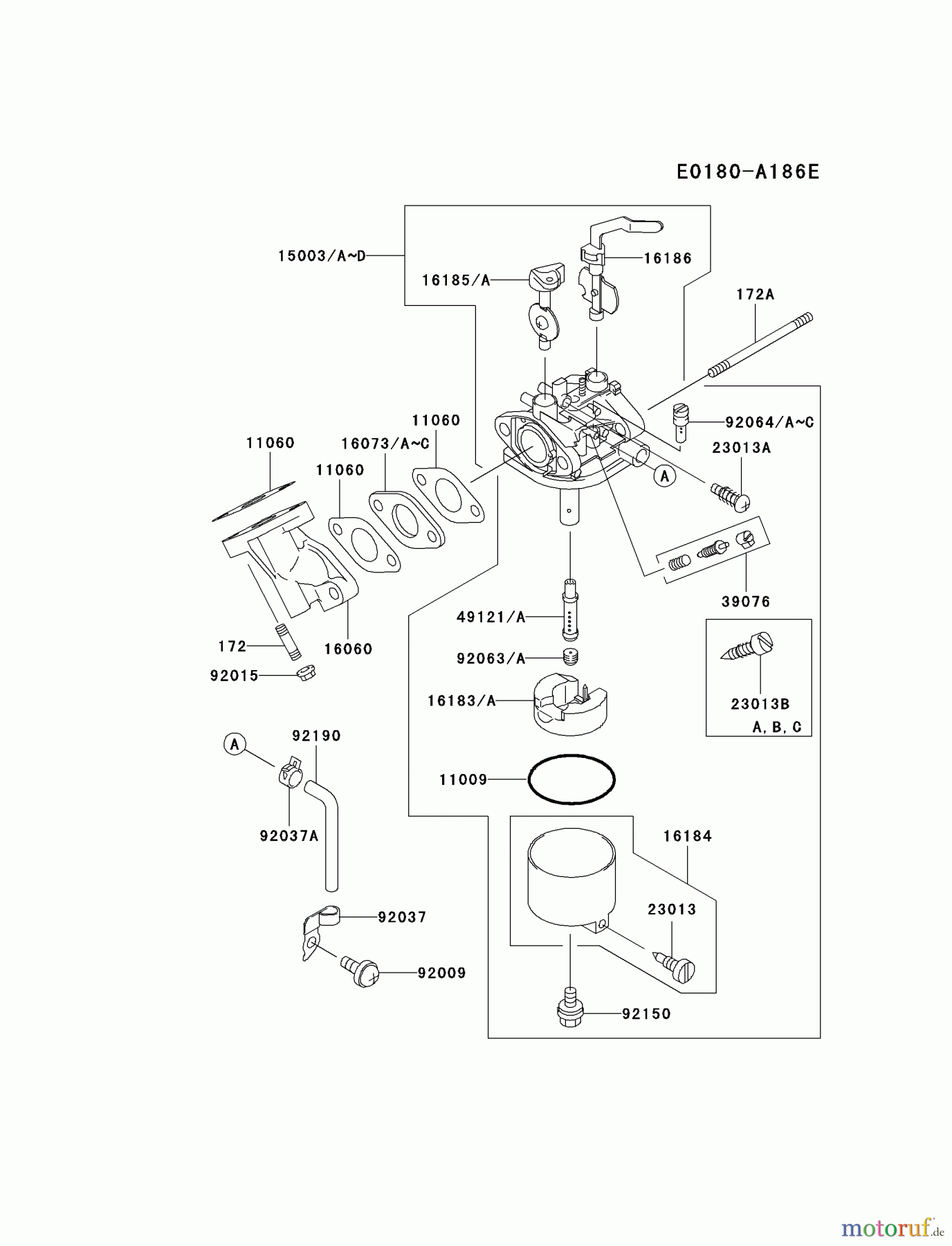 Kawasaki Motoren Motoren, Horizontal FE120G-ES00 - Kawasaki FE120G 4-Stroke Engine CARBURETOR
