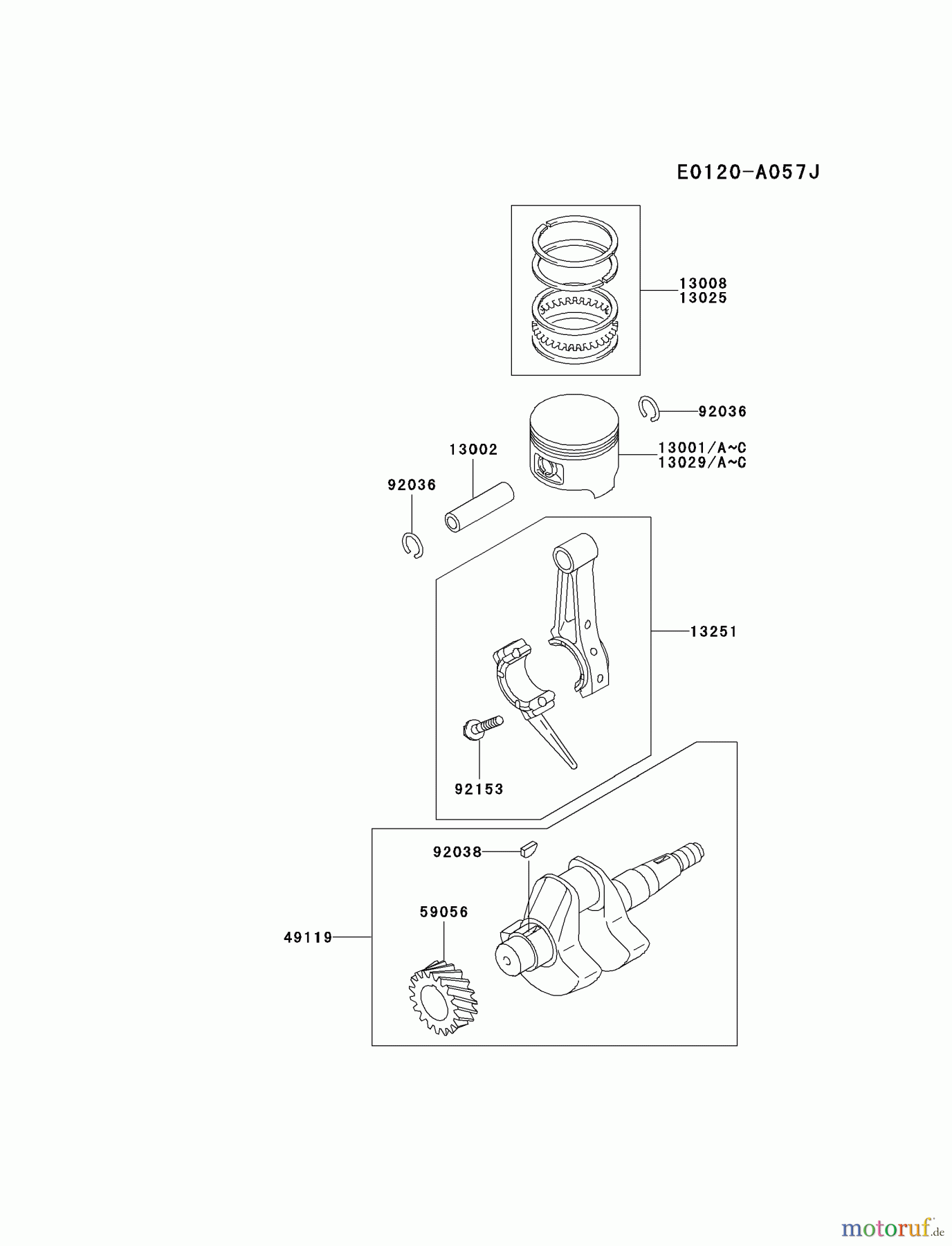  Kawasaki Motoren Motoren, Horizontal FE120G-MS00 - Kawasaki FE120G 4-Stroke Engine PISTON/CRANKSHAFT