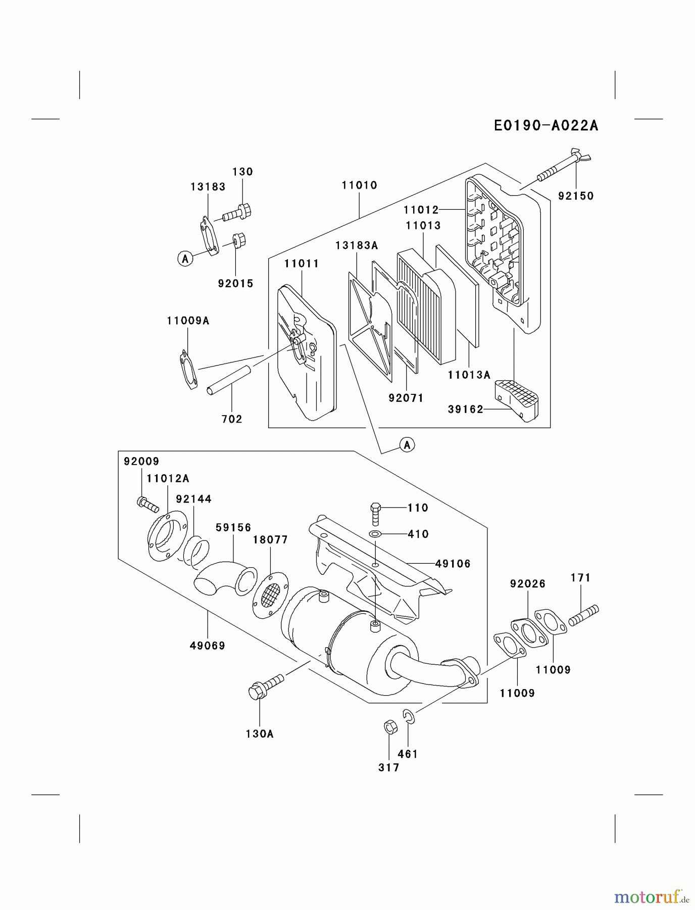 Kawasaki Motoren Motoren, Horizontal FE250D-AS04 - Kawasaki FE250D 4-Stroke Engine AIR-FILTER/MUFFLER