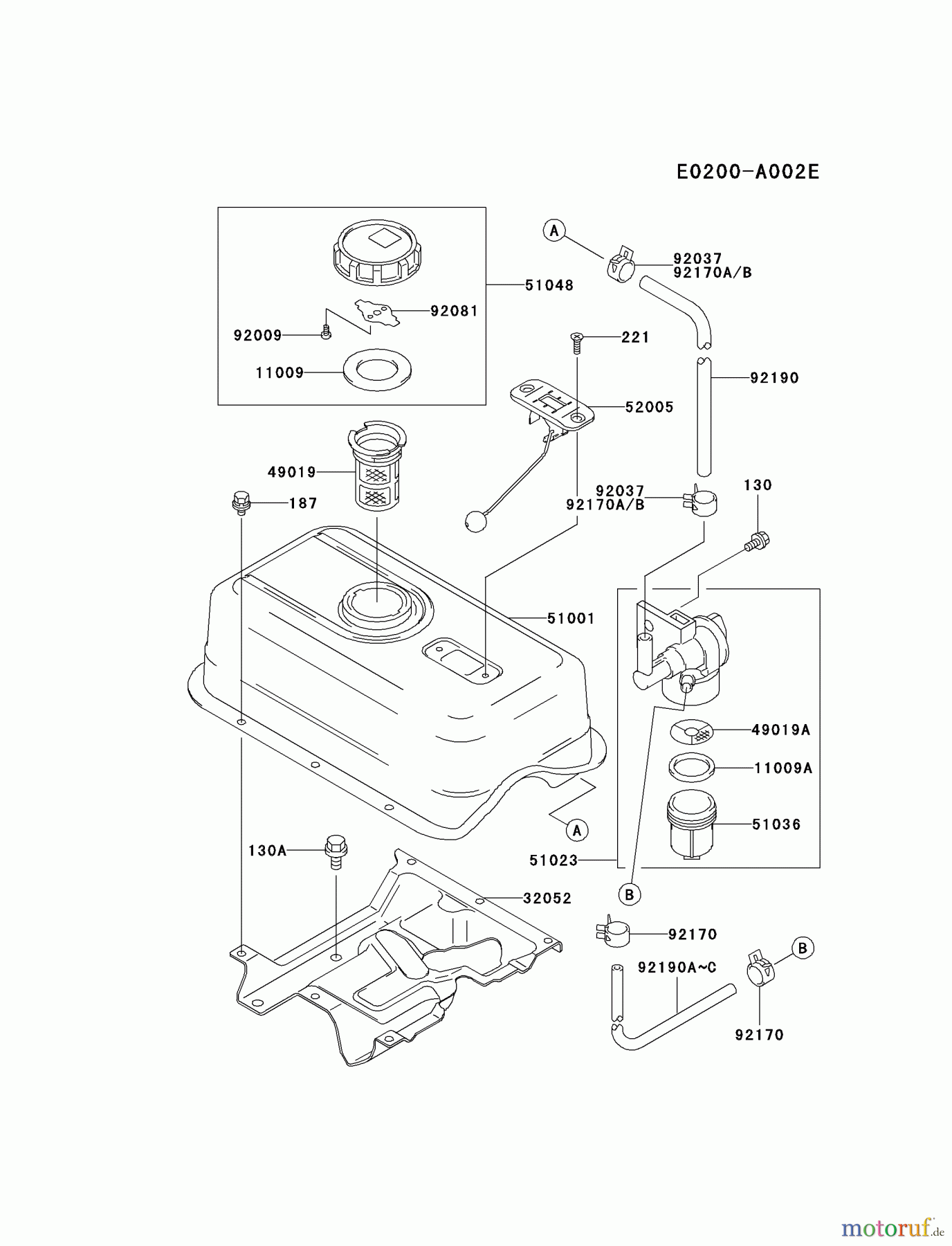 Kawasaki Motoren Motoren, Horizontal FE250D-AS00 - Kawasaki FE250D 4-Stroke Engine FUEL-TANK/FUEL-VALVE