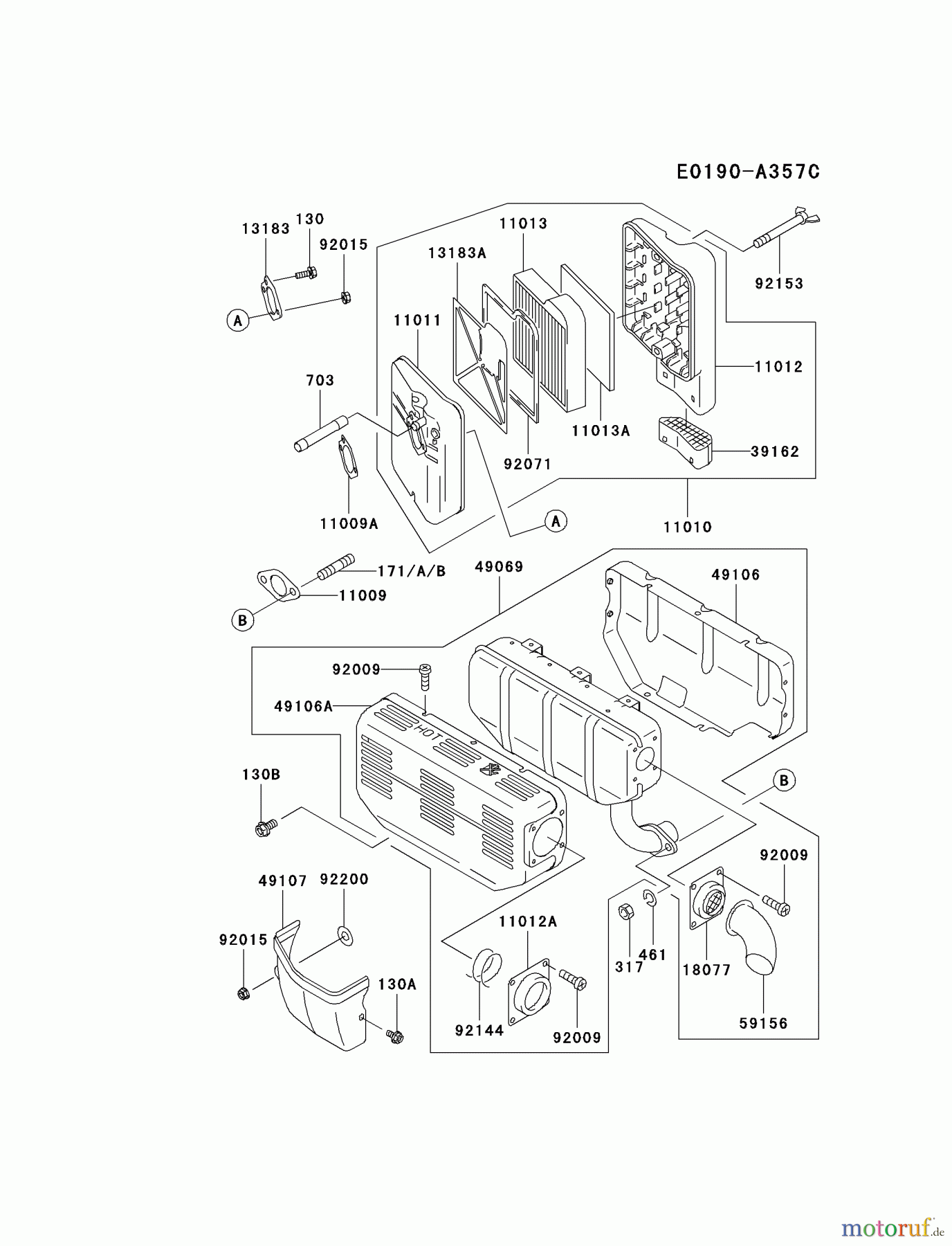 Kawasaki Motoren Motoren, Horizontal FE290D-CS22 - Kawasaki FE290D 4-Stroke Engine AIR-FILTER/MUFFLER