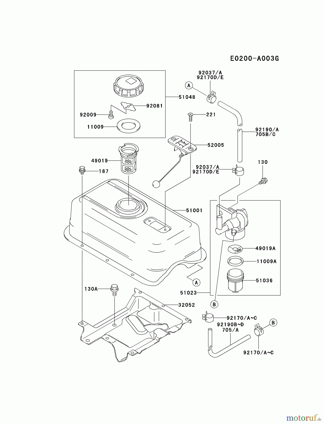Kawasaki Motoren Motoren, Horizontal FE290D-AS03 - Kawasaki FE290D 4-Stroke Engine FUEL-TANK/FUEL-VALVE