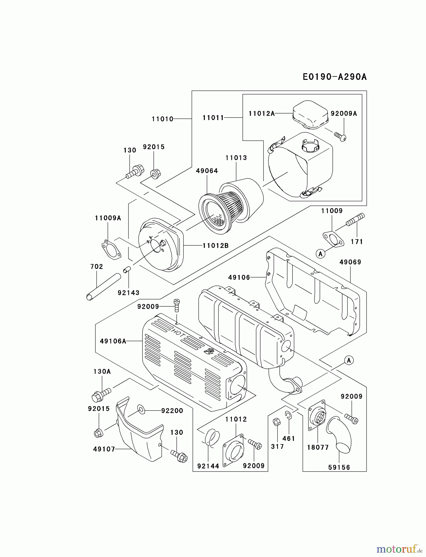 Kawasaki Motoren Motoren, Horizontal FE290R-AS01 - Kawasaki FE290R 4-Stroke Engine AIR-FILTER/MUFFLER