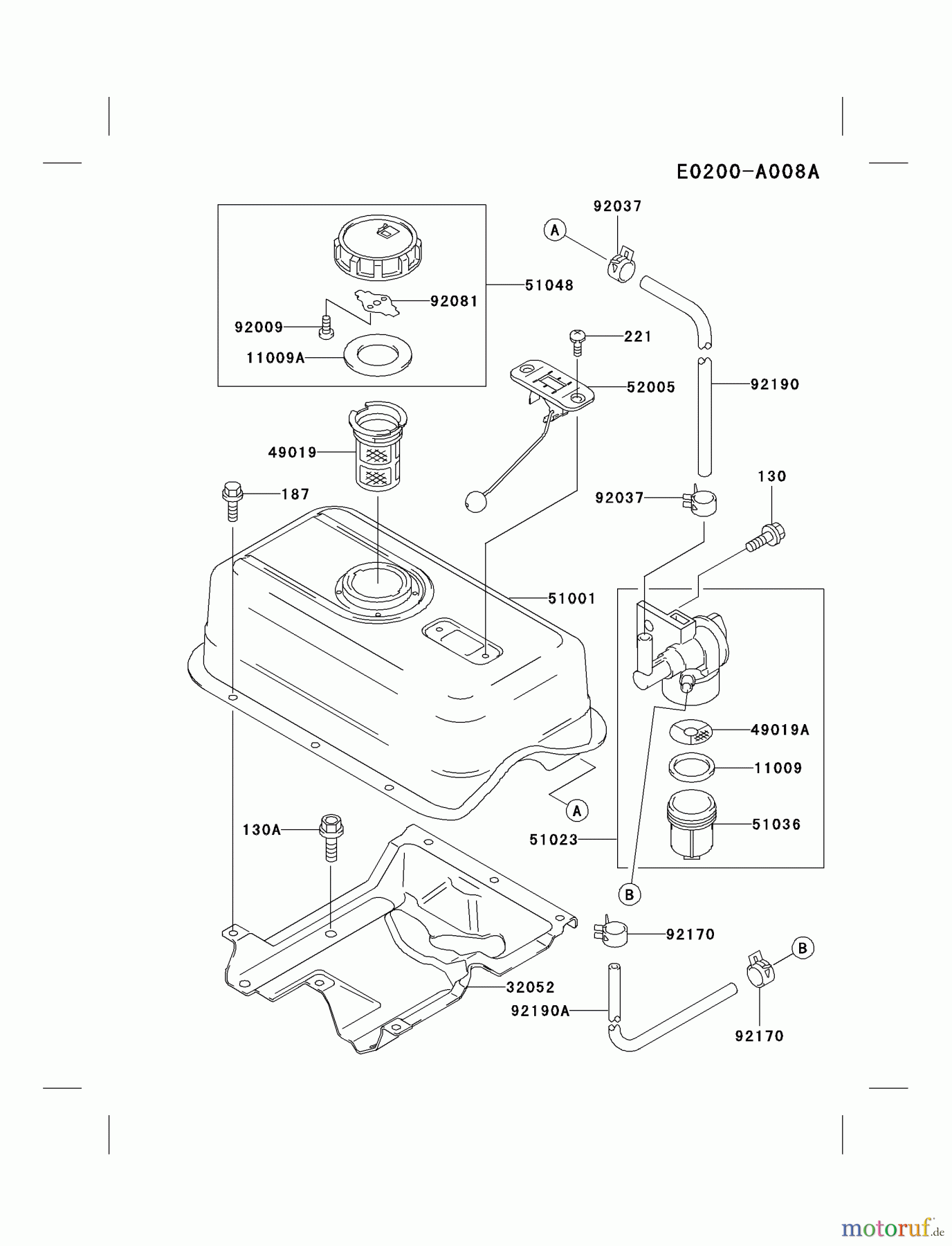  Kawasaki Motoren Motoren, Horizontal FE350D-AS01 - Kawasaki FE350D 4-Stroke Engine FUEL-TANK/FUEL-VALVE