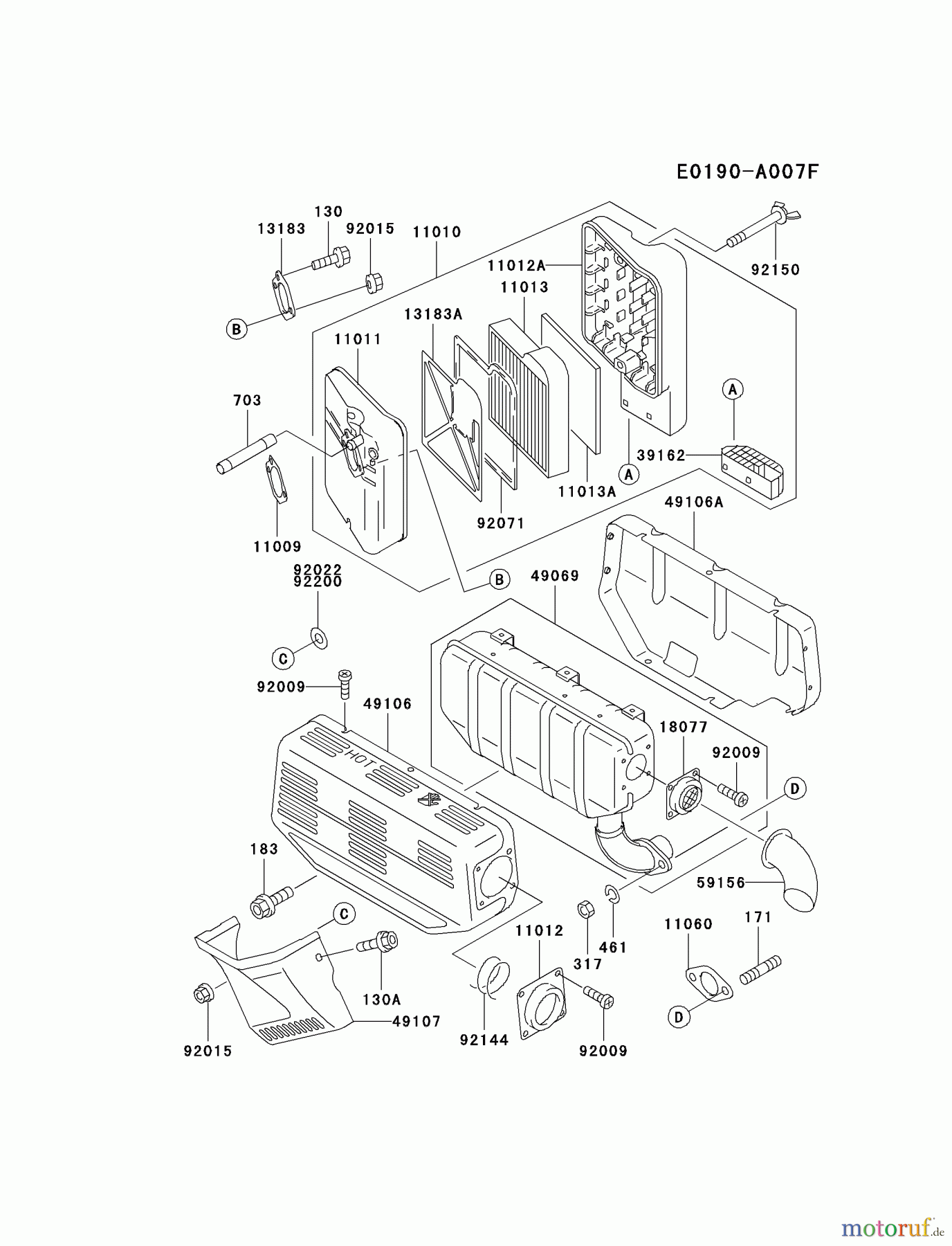 Kawasaki Motoren Motoren, Horizontal FE350D-BS12 - Kawasaki FE350D 4-Stroke Engine AIR-FILTER/MUFFLER