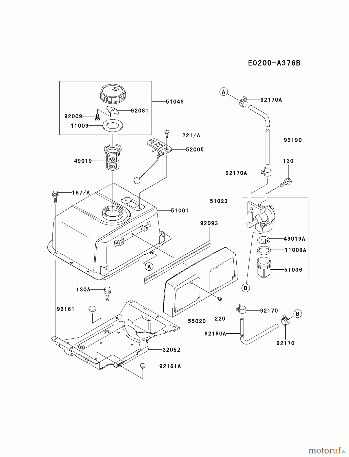 Kawasaki Motoren Motoren, Horizontal FE400D-AS00 - Kawasaki FE400D 4-Stroke Engine FUEL-TANK/FUEL-VALVE