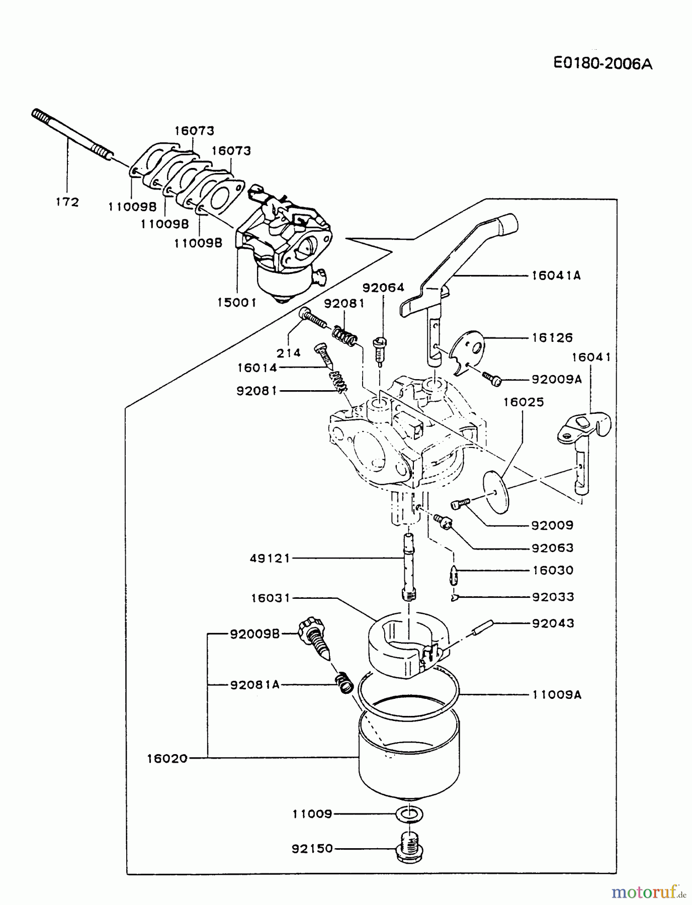  Kawasaki Motoren Motoren, Horizontal FG150R-AS00 - Kawasaki FG150R 4-Stroke Engine CARBURETOR