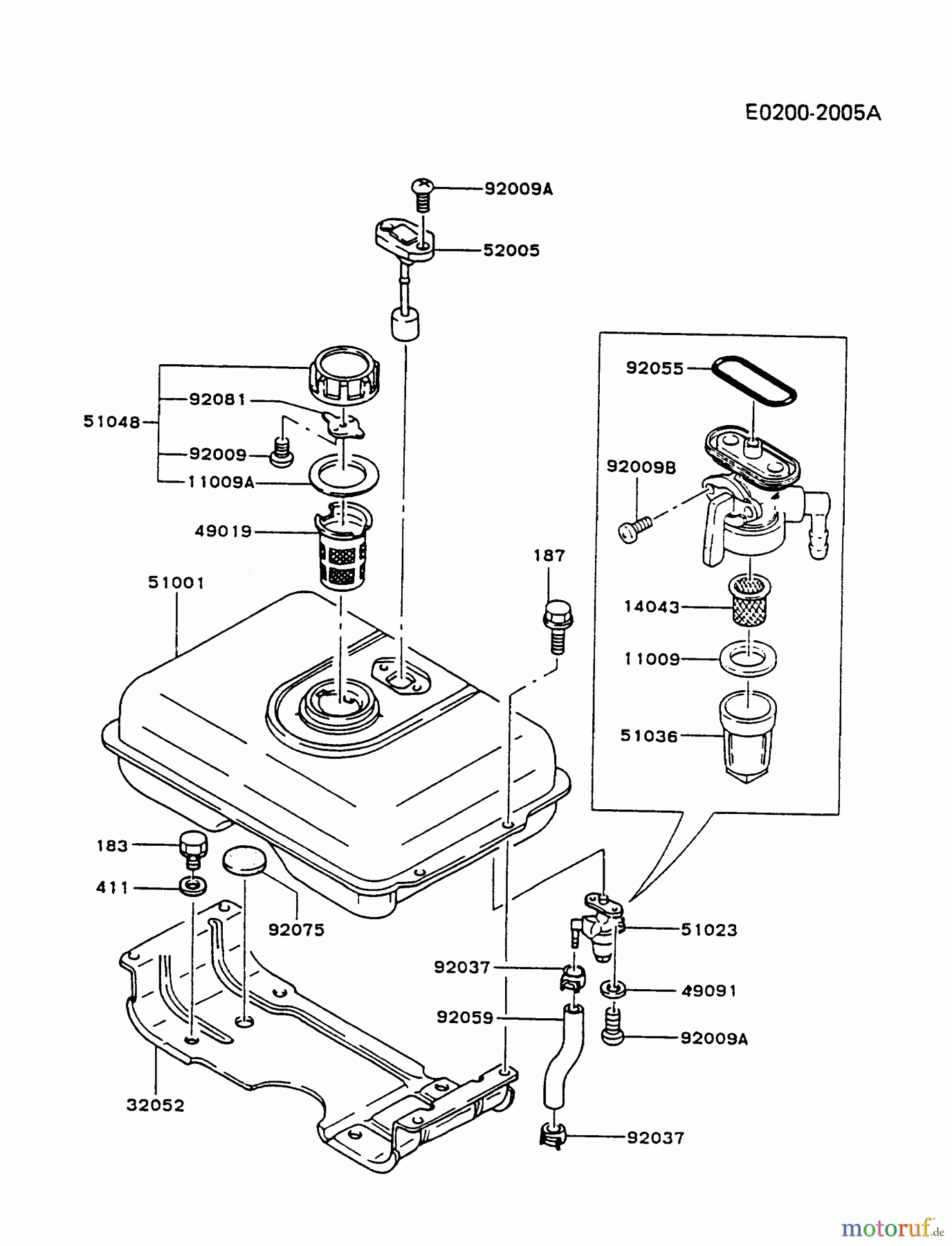 Kawasaki Motoren Motoren, Horizontal FG200D-BS02 - Kawasaki FG200D 4-Stroke Engine FUEL-TANK/FUEL-VALVE