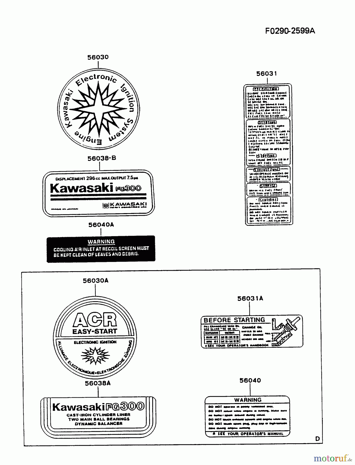 Kawasaki Motoren Motoren, Horizontal FG300D-CS09 - Kawasaki FG300D 4-Stroke Engine LABEL