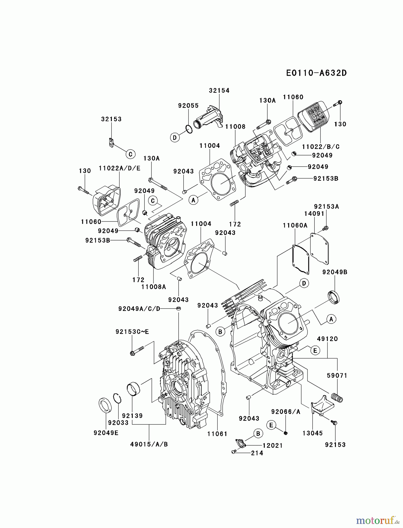 Kawasaki Motoren Motoren, Horizontal FH601D-DS01 - Kawasaki FH601D 4-Stroke Engine CYLINDER/CRANKCASE #1