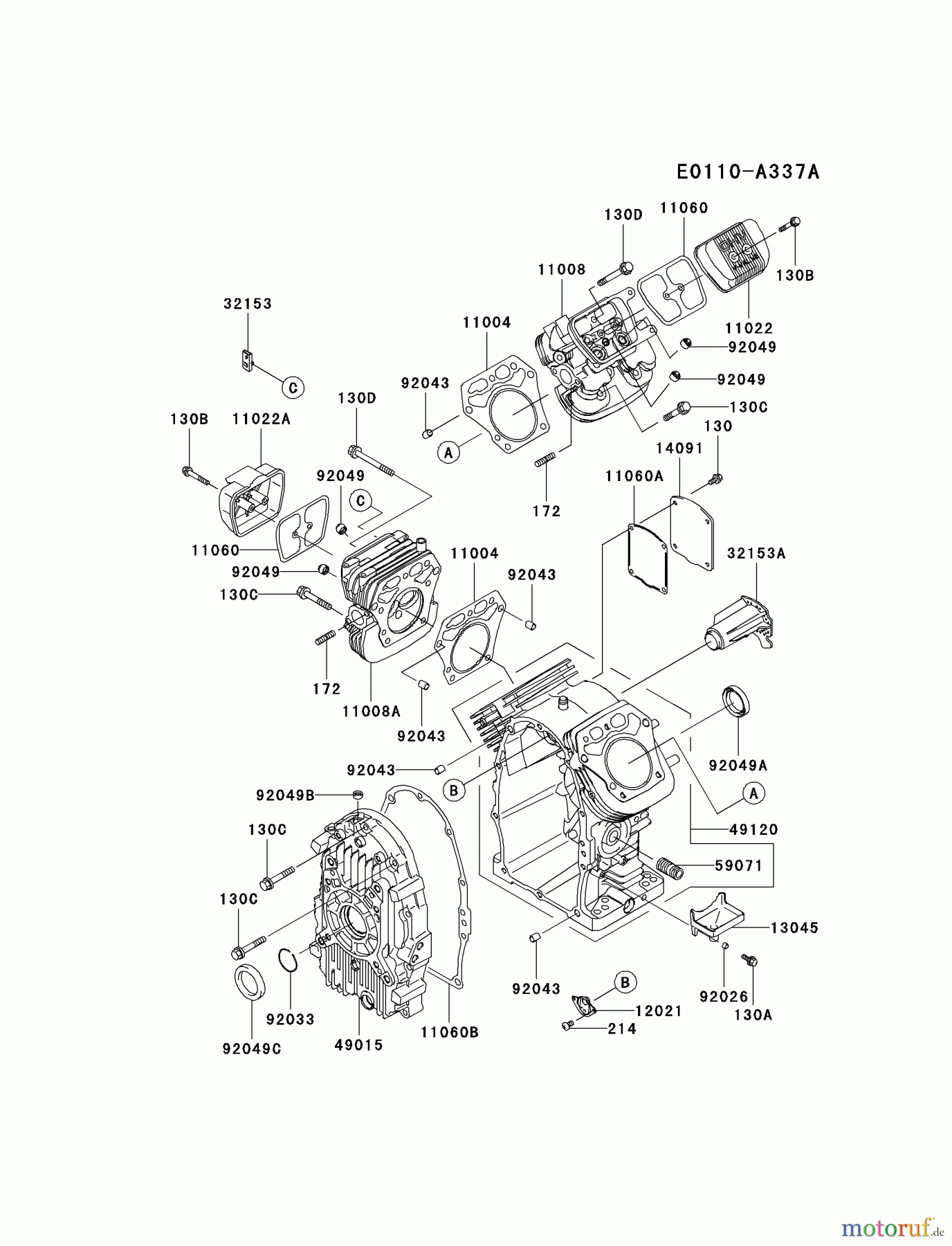 Kawasaki Motoren Motoren, Horizontal FH680D-AS01 - Kawasaki FH680D 4-Stroke Engine CYLINDER/CRANKCASE