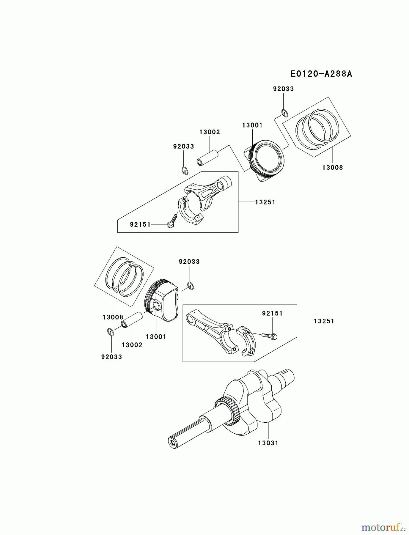 Kawasaki Motoren Motoren, Horizontal FH770D-AS04 - Kawasaki FH770D 4-Stroke Engine PISTON/CRANKSHAFT