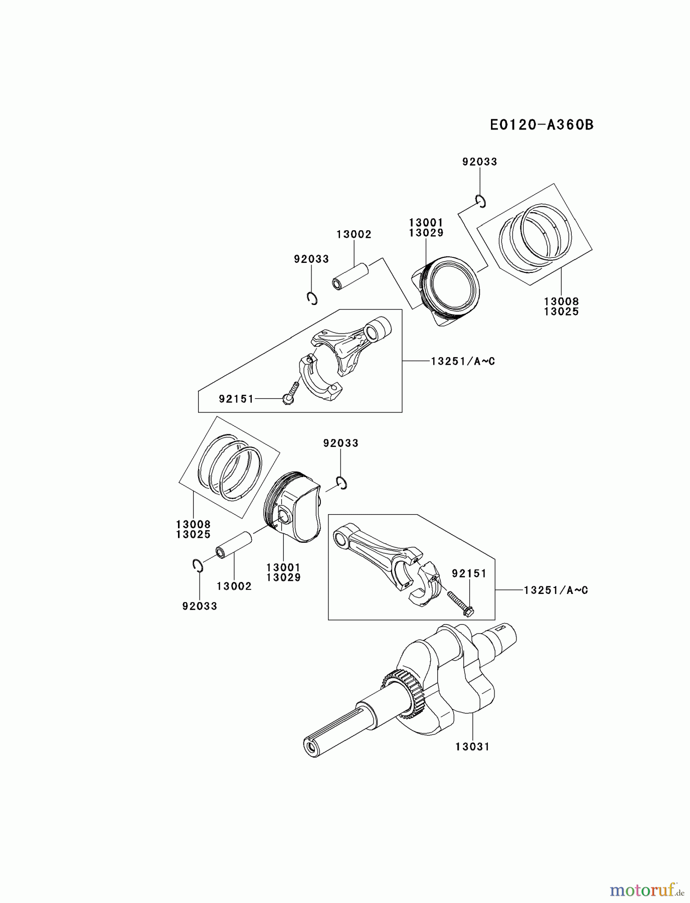 Kawasaki Motoren Motoren, Horizontal FH770D-FS01 - Kawasaki FH770D 4-Stroke Engine PISTON/CRANKSHAFT