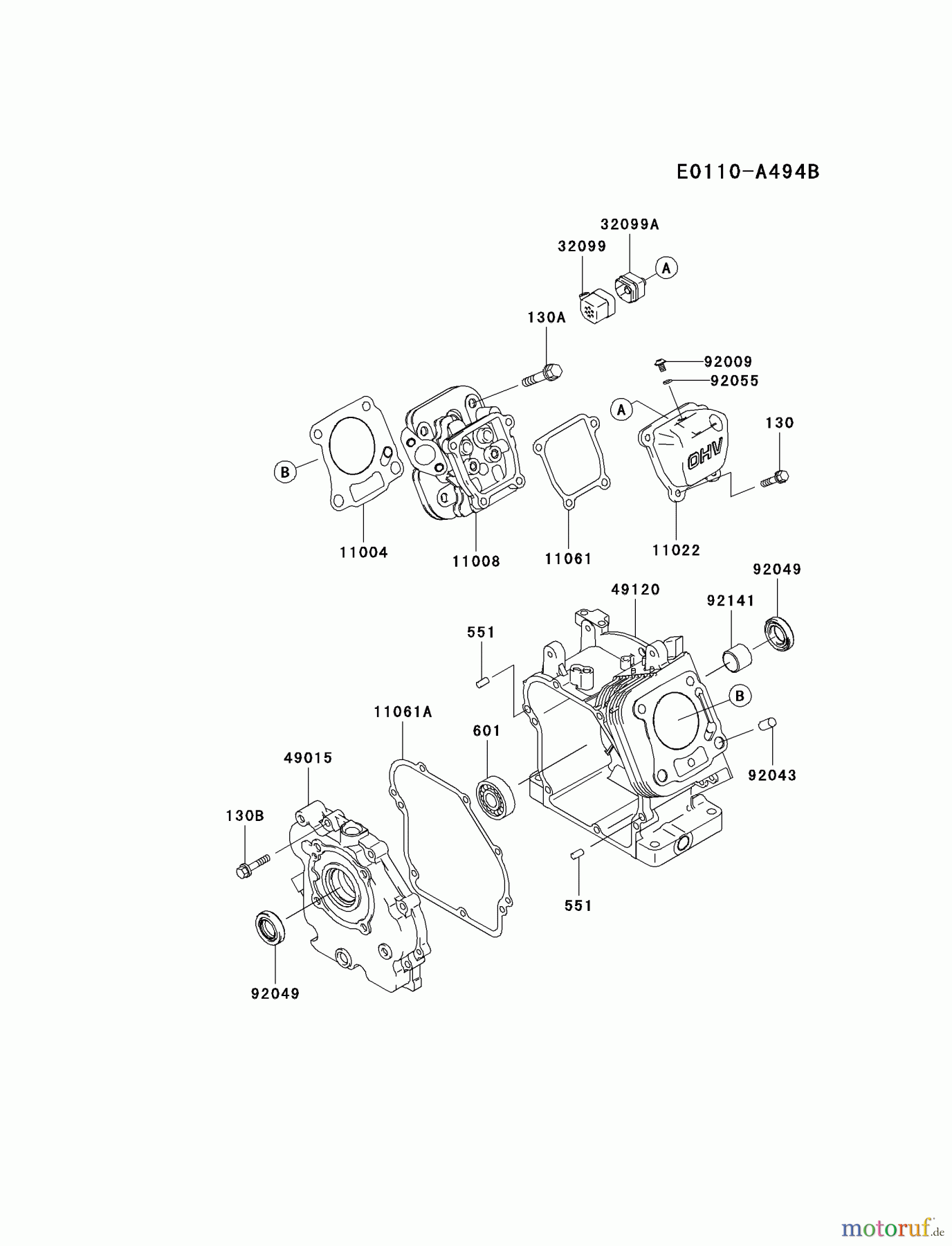 Kawasaki Motoren Motoren, Horizontal FJ100D-DS00 - Kawasaki FJ100D 4-Stroke Engine CYLINDER/CRANKCASE