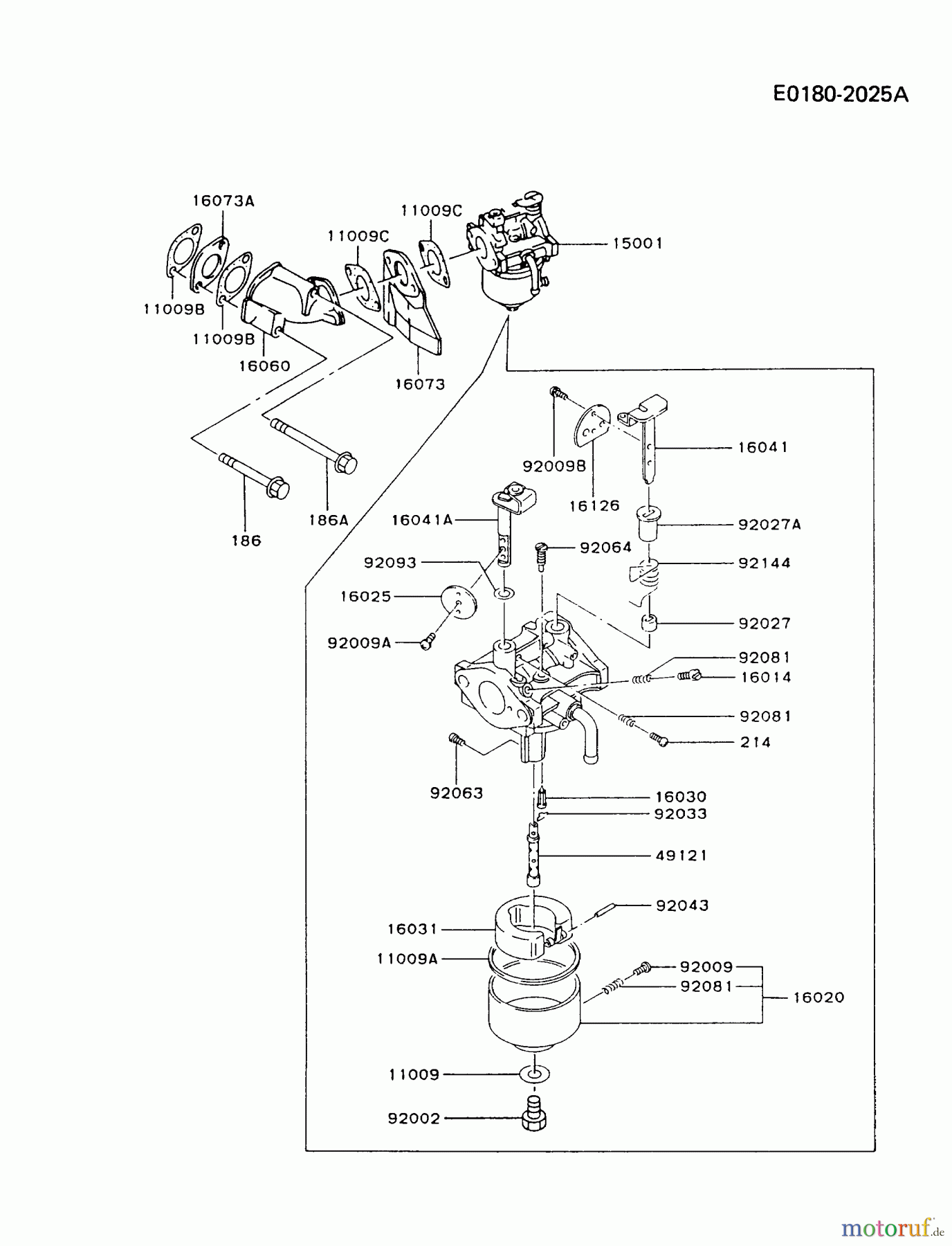 Kawasaki Motoren Motoren Vertikal FA210V - AS02 bis FH641V - DS24 FA210V-AS03 - Kawasaki FA210V 4-Stroke Engine CARBURETOR