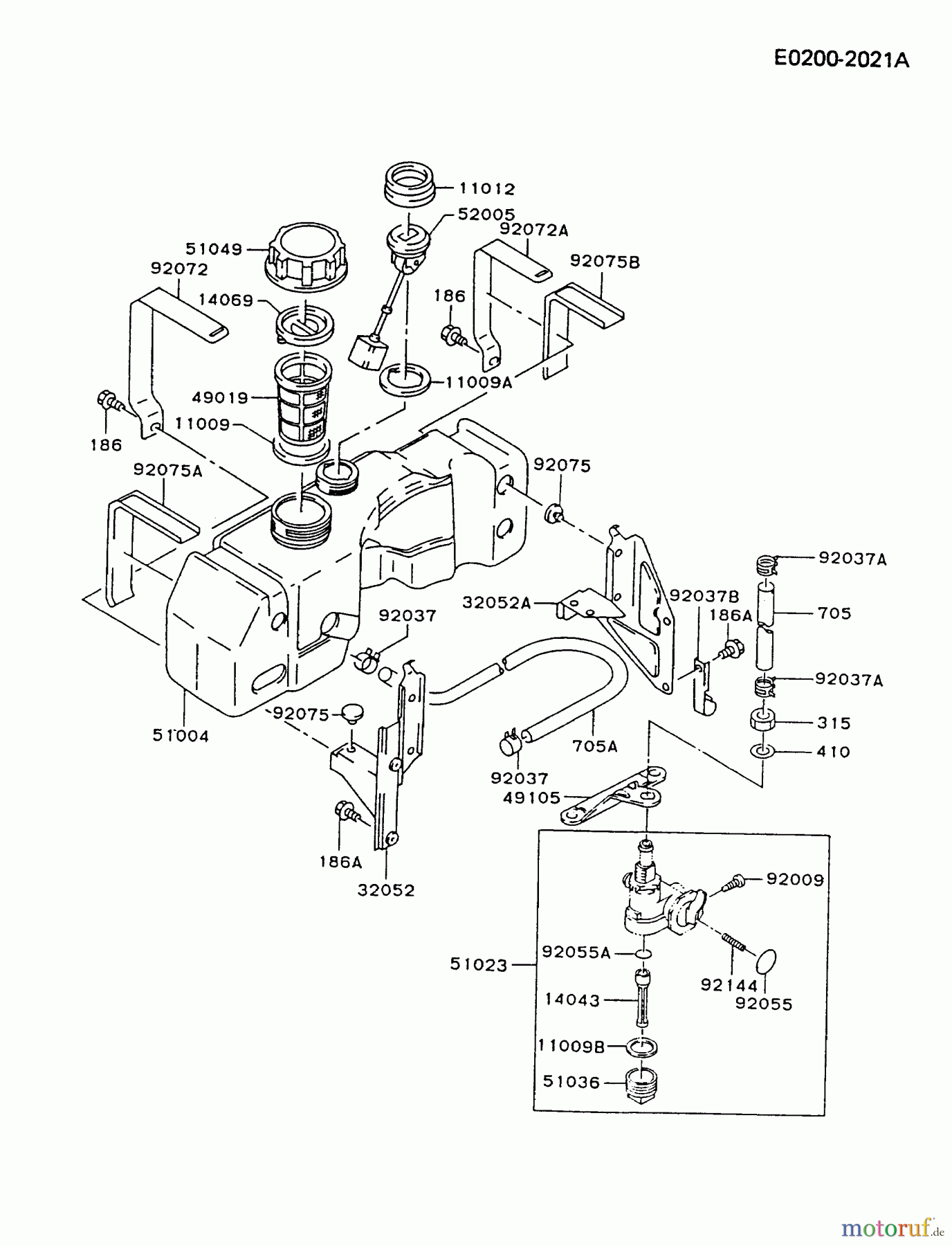 Kawasaki Motoren Motoren Vertikal FA210V - AS02 bis FH641V - DS24 FB460V-AS17 - Kawasaki FB460V 4-Stroke Engine FUEL-TANK/FUEL-VALVE