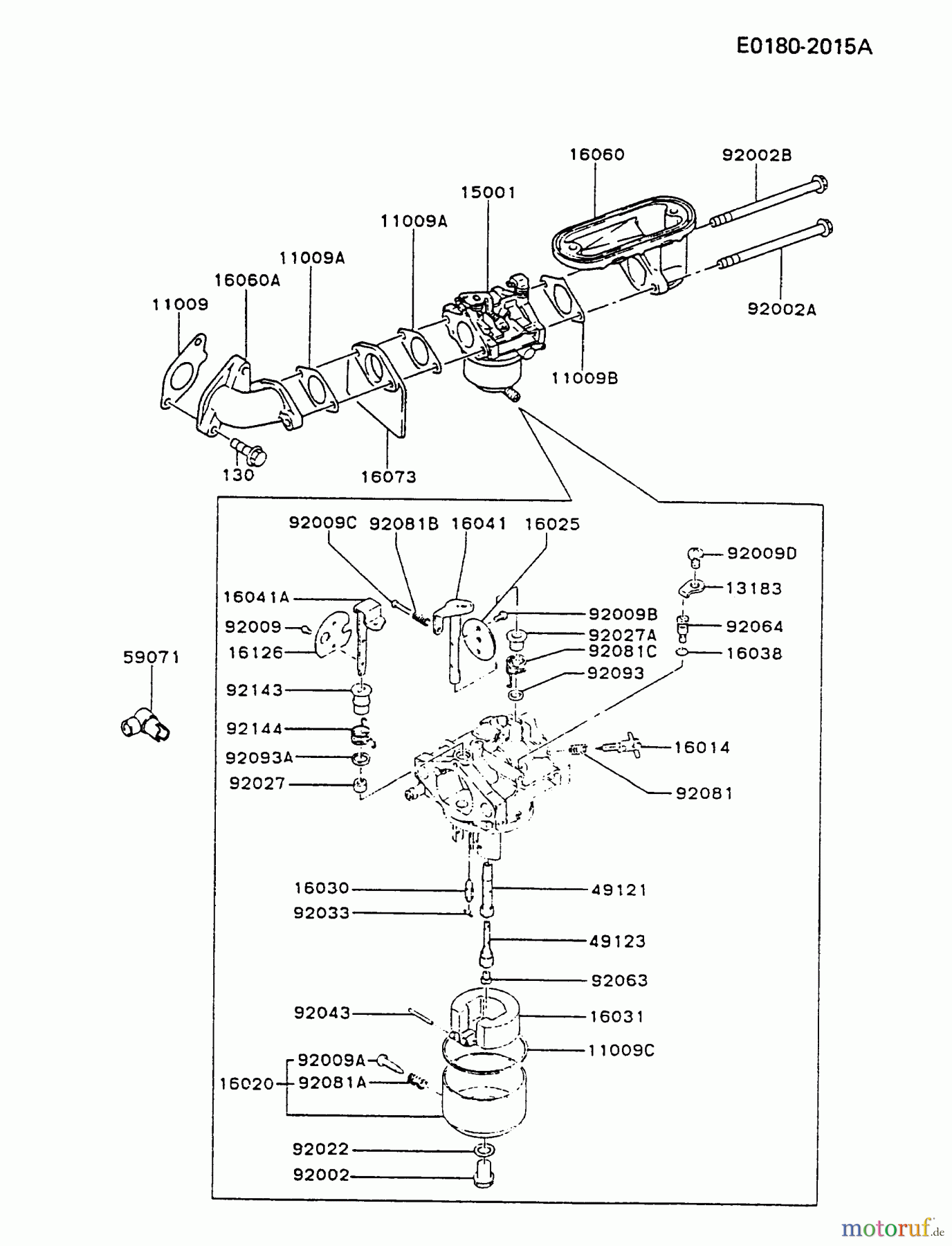 Kawasaki Motoren Motoren Vertikal FA210V - AS02 bis FH641V - DS24 FB460V-BS11 - Kawasaki FB460V 4-Stroke Engine CARBURETOR