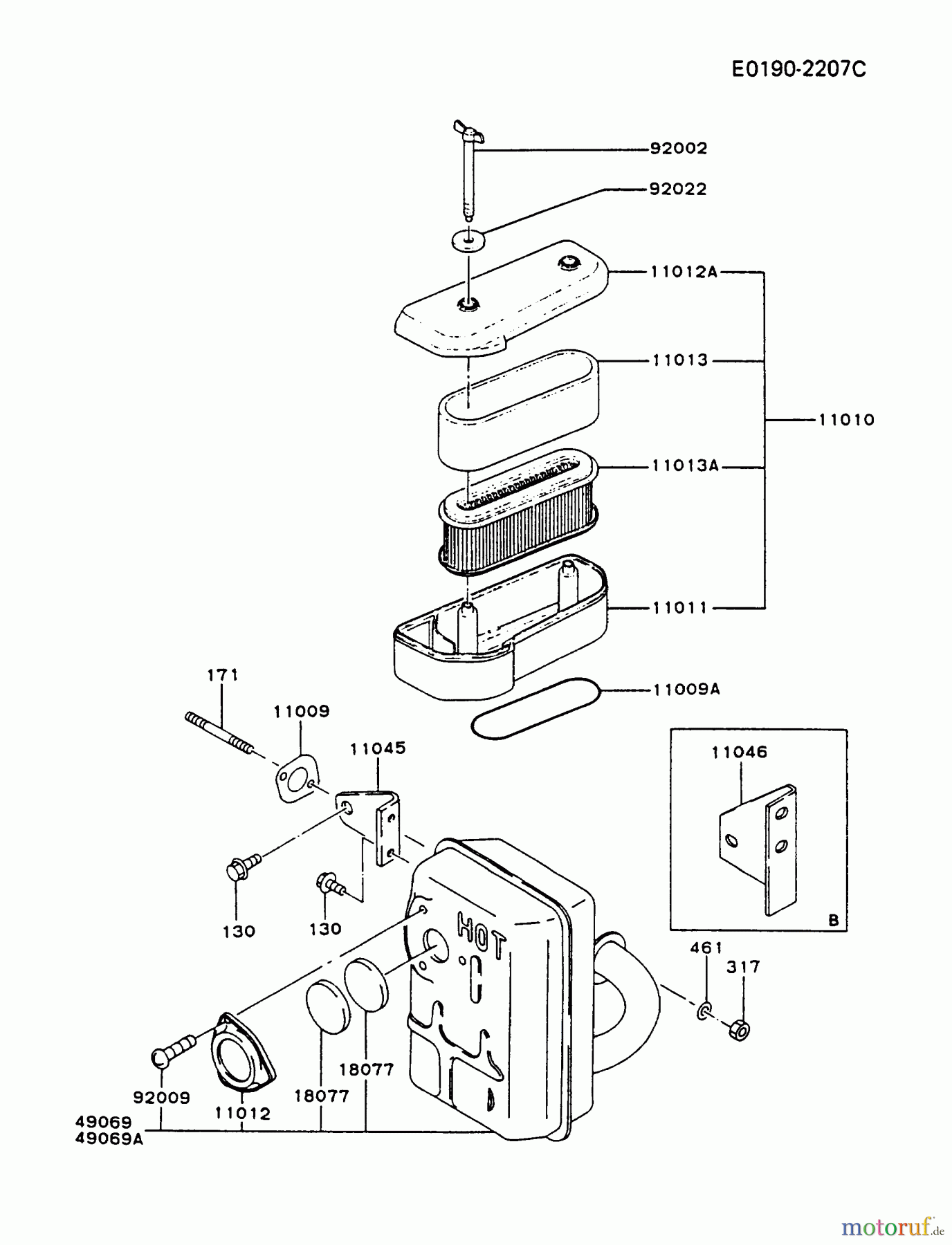 Kawasaki Motoren Motoren Vertikal FA210V - AS02 bis FH641V - DS24 FB460V-AS28 - Kawasaki FB460V 4-Stroke Engine AIR-FILTER/MUFFLER