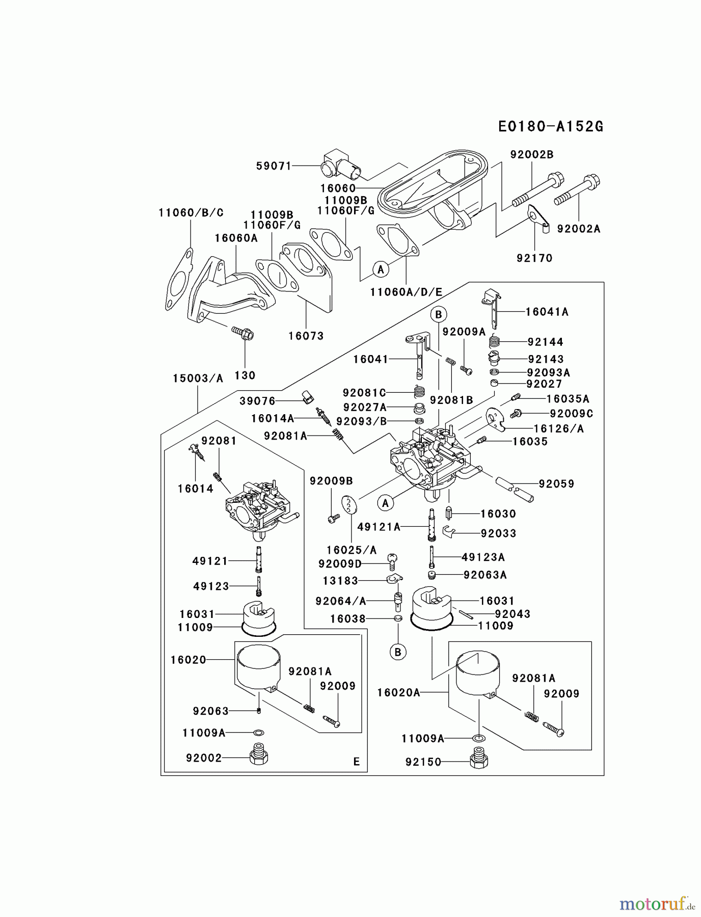 Kawasaki Motoren Motoren Vertikal FA210V - AS02 bis FH641V - DS24 FB460V-ES29 - Kawasaki FB460V 4-Stroke Engine CARBURETOR #2
