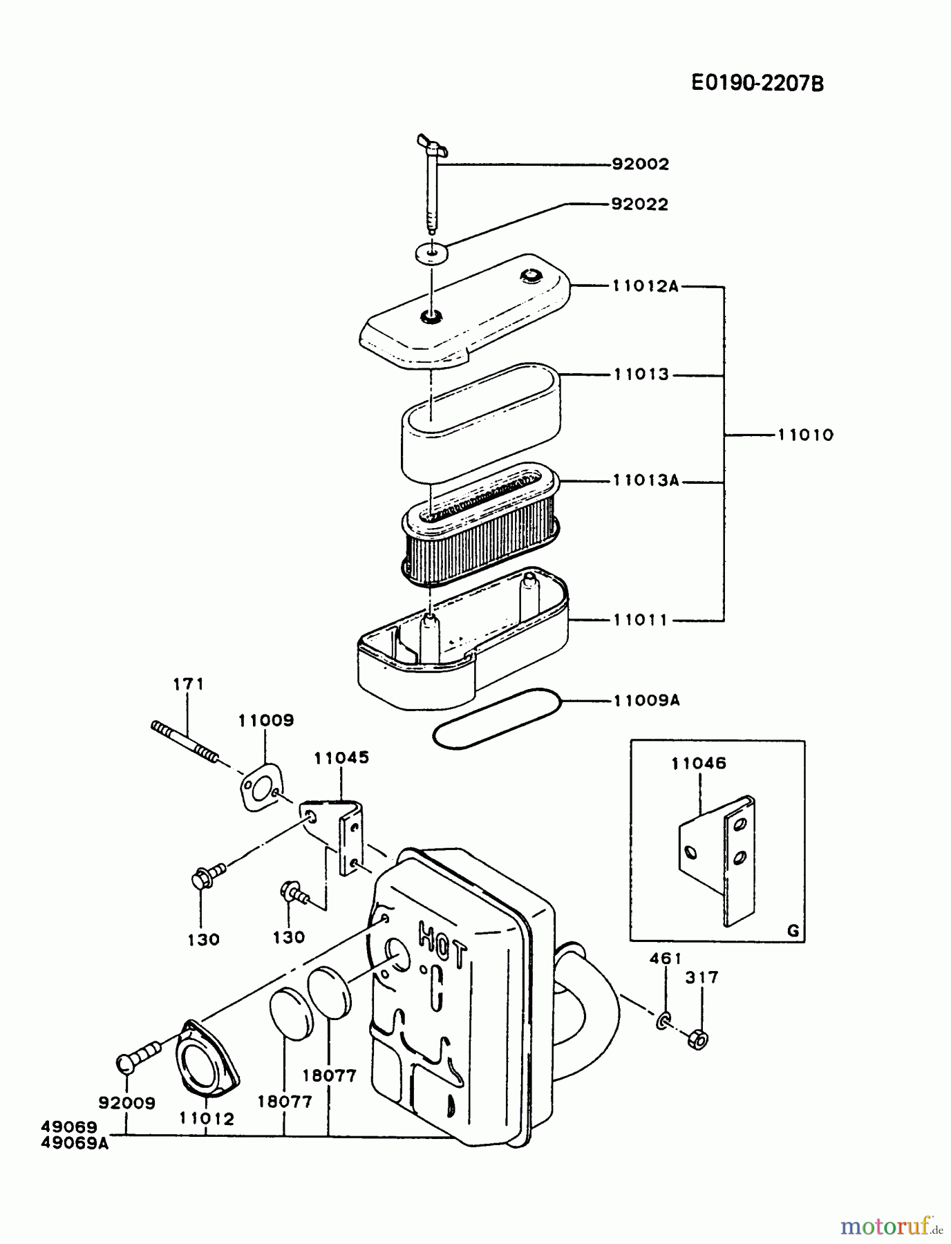 Kawasaki Motoren Motoren Vertikal FA210V - AS02 bis FH641V - DS24 FB460V-GS07 - Kawasaki FB460V 4-Stroke Engine AIR-FILTER/MUFFLER
