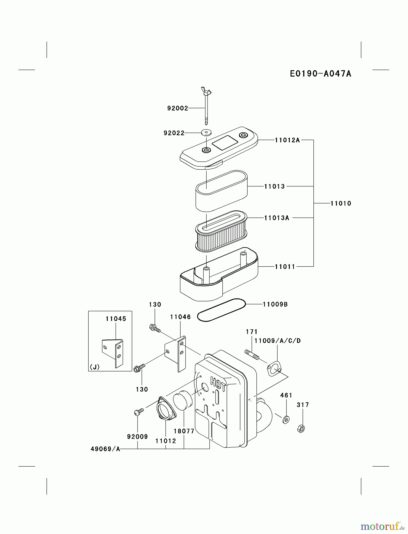 Kawasaki Motoren Motoren Vertikal FA210V - AS02 bis FH641V - DS24 FB460V-LS01 - Kawasaki FB460V 4-Stroke Engine AIR-FILTER/MUFFLER