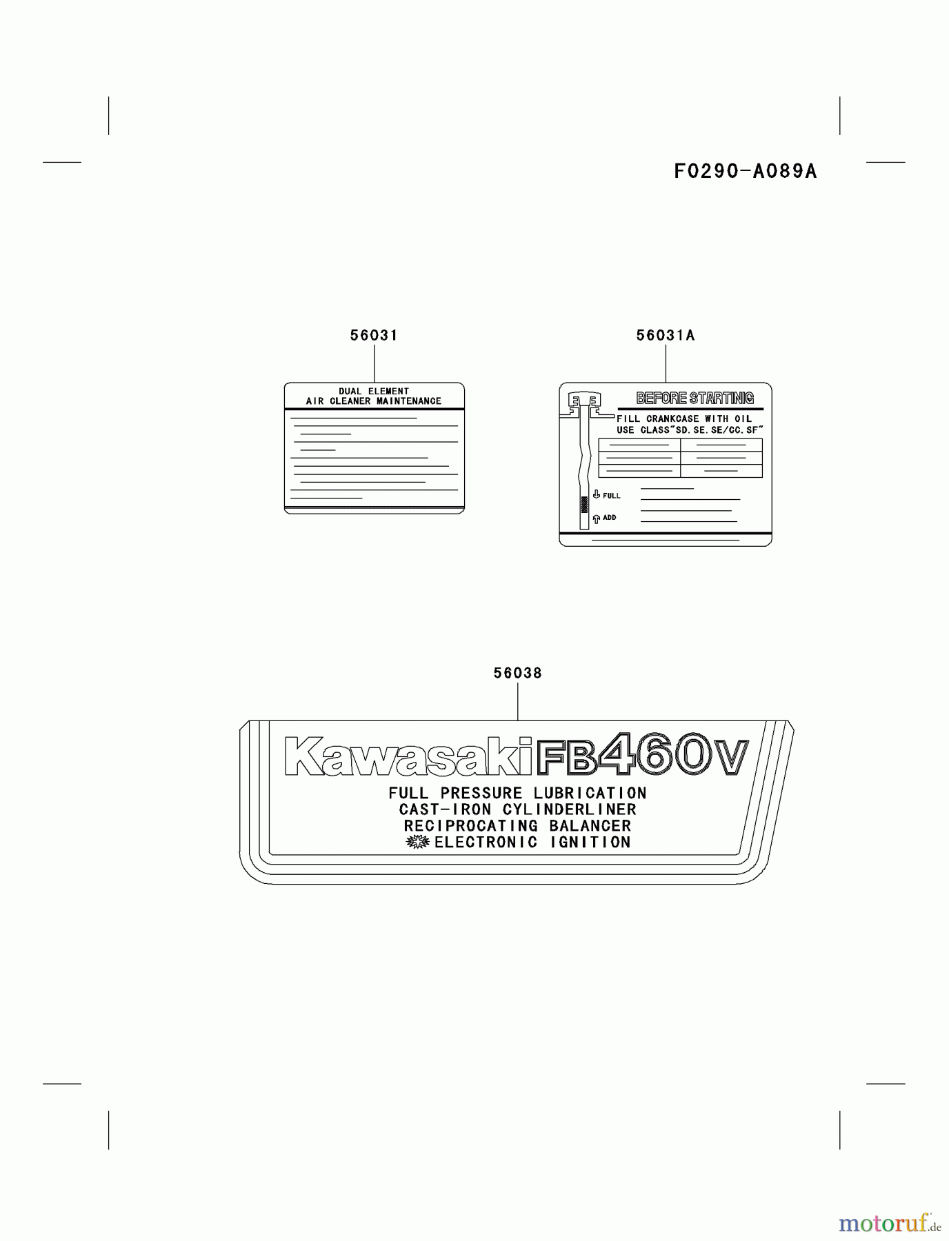  Kawasaki Motoren Motoren Vertikal FA210V - AS02 bis FH641V - DS24 FB460V-LS01 - Kawasaki FB460V 4-Stroke Engine LABEL