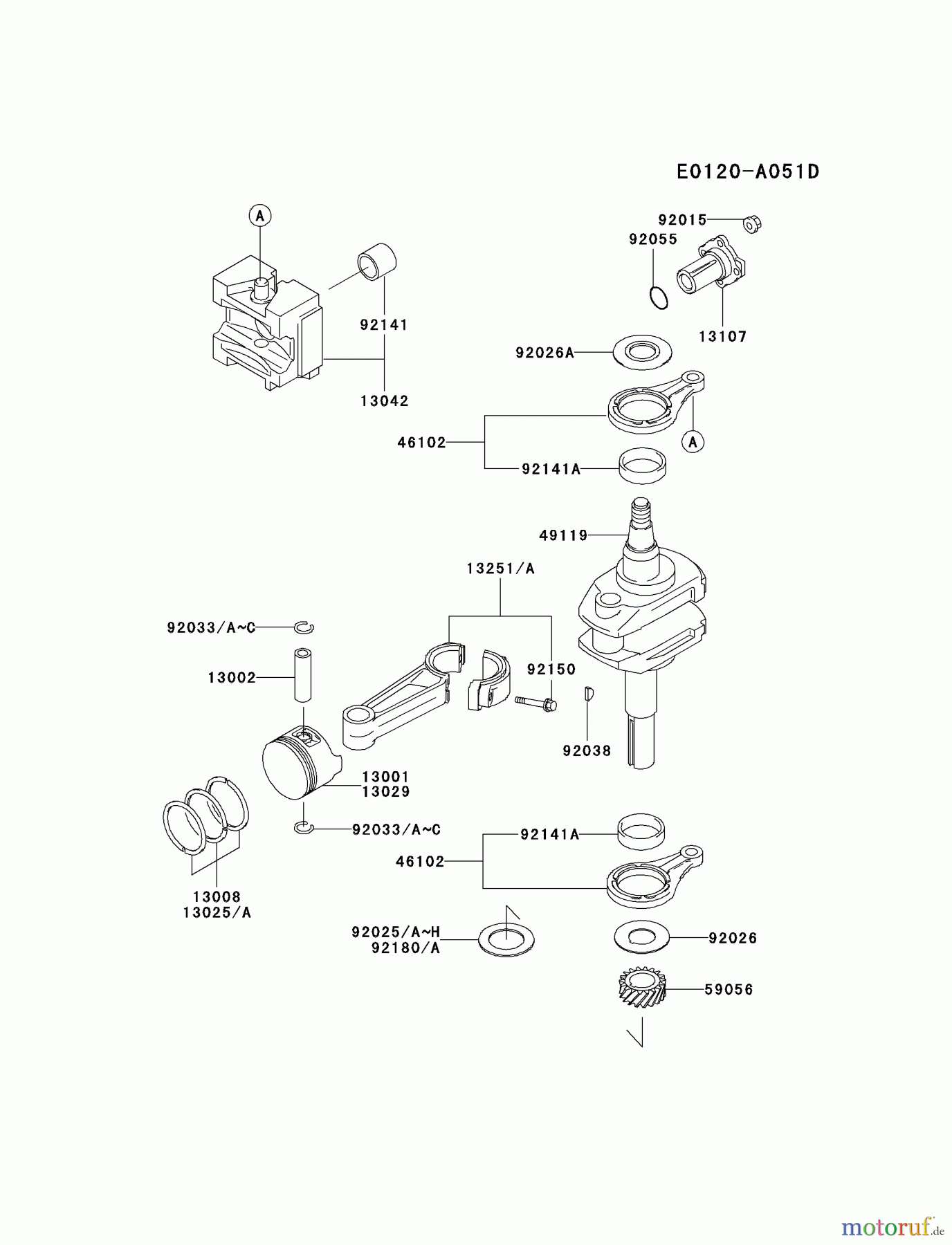 Kawasaki Motoren Motoren Vertikal FA210V - AS02 bis FH641V - DS24 FB460V-KS08 - Kawasaki FB460V 4-Stroke Engine PISTON/CRANKSHAFT