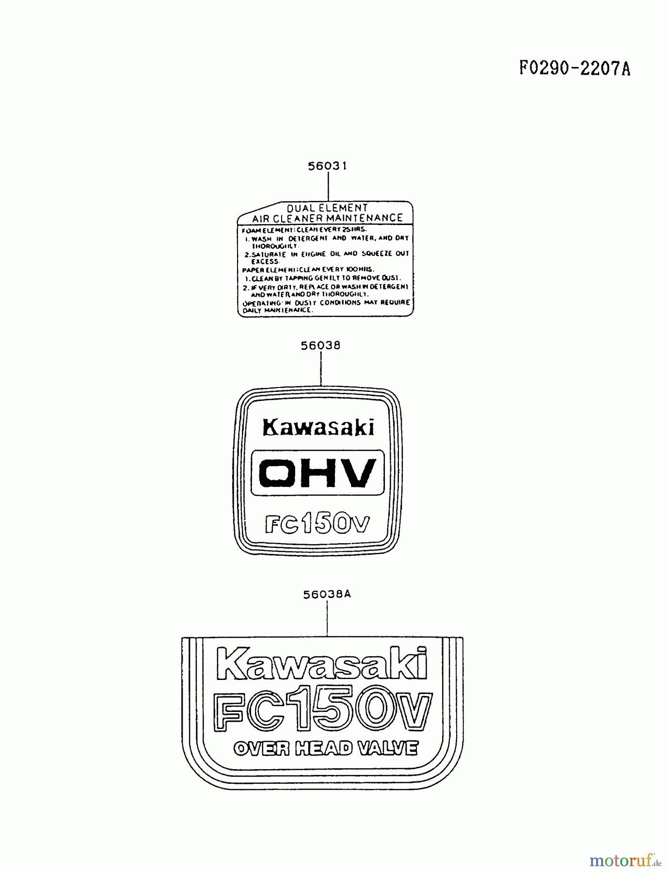  Kawasaki Motoren Motoren Vertikal FA210V - AS02 bis FH641V - DS24 FC150V-AS03 - Kawasaki FC150V 4-Stroke Engine LABEL