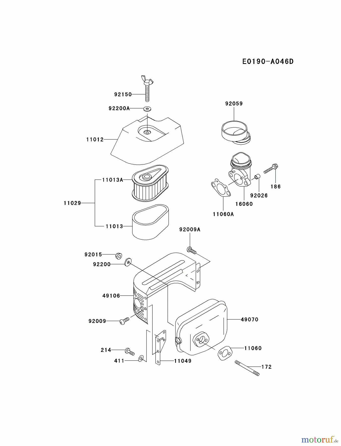 Kawasaki Motoren Motoren Vertikal FA210V - AS02 bis FH641V - DS24 FC150V-ES15 - Kawasaki FC150V 4-Stroke Engine AIR-FILTER/MUFFLER