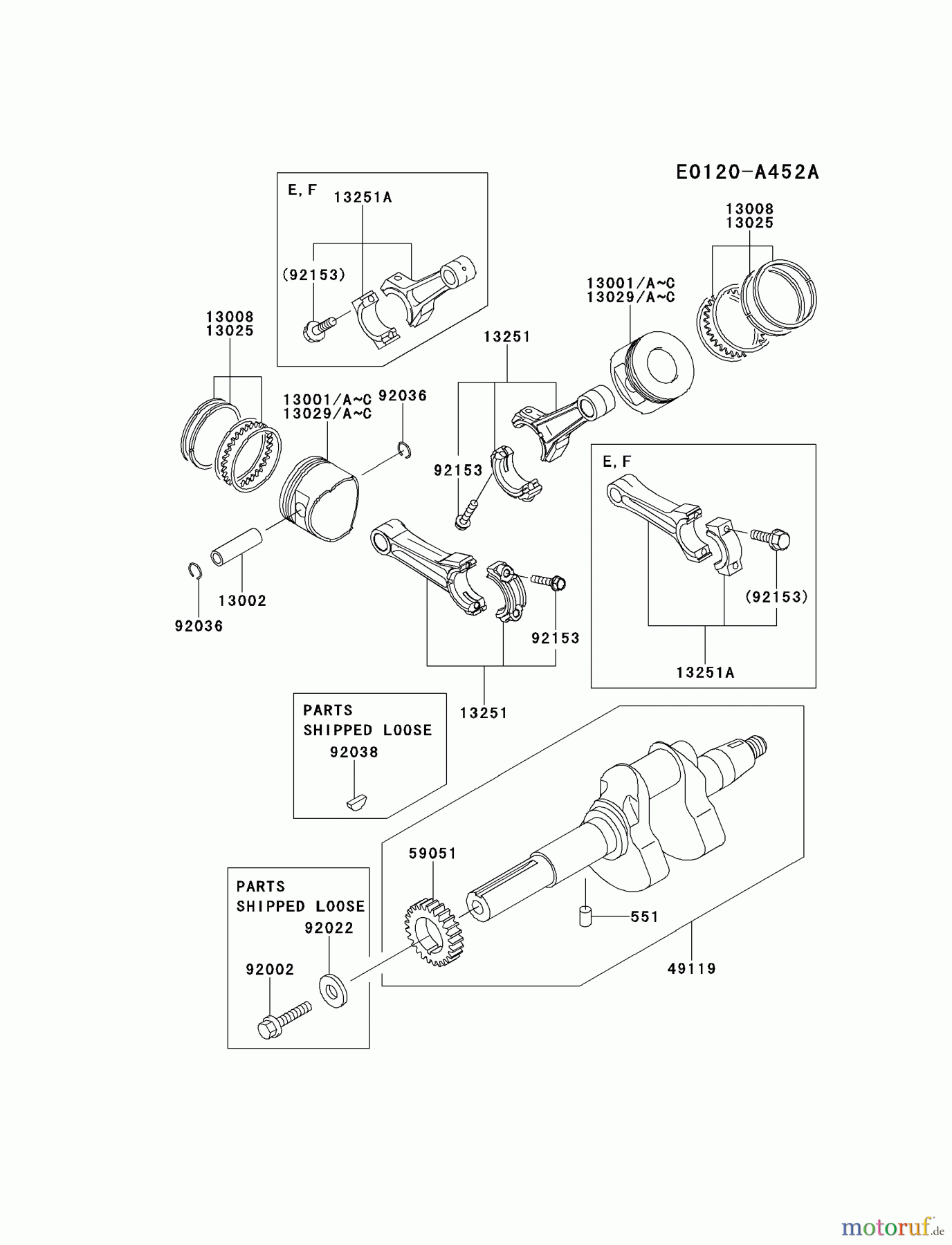 Kawasaki Motoren Motoren, Horizontal FD501D-FS00 - Kawasaki FD501D 4-Stroke Engine PISTON/CRANKSHAFT